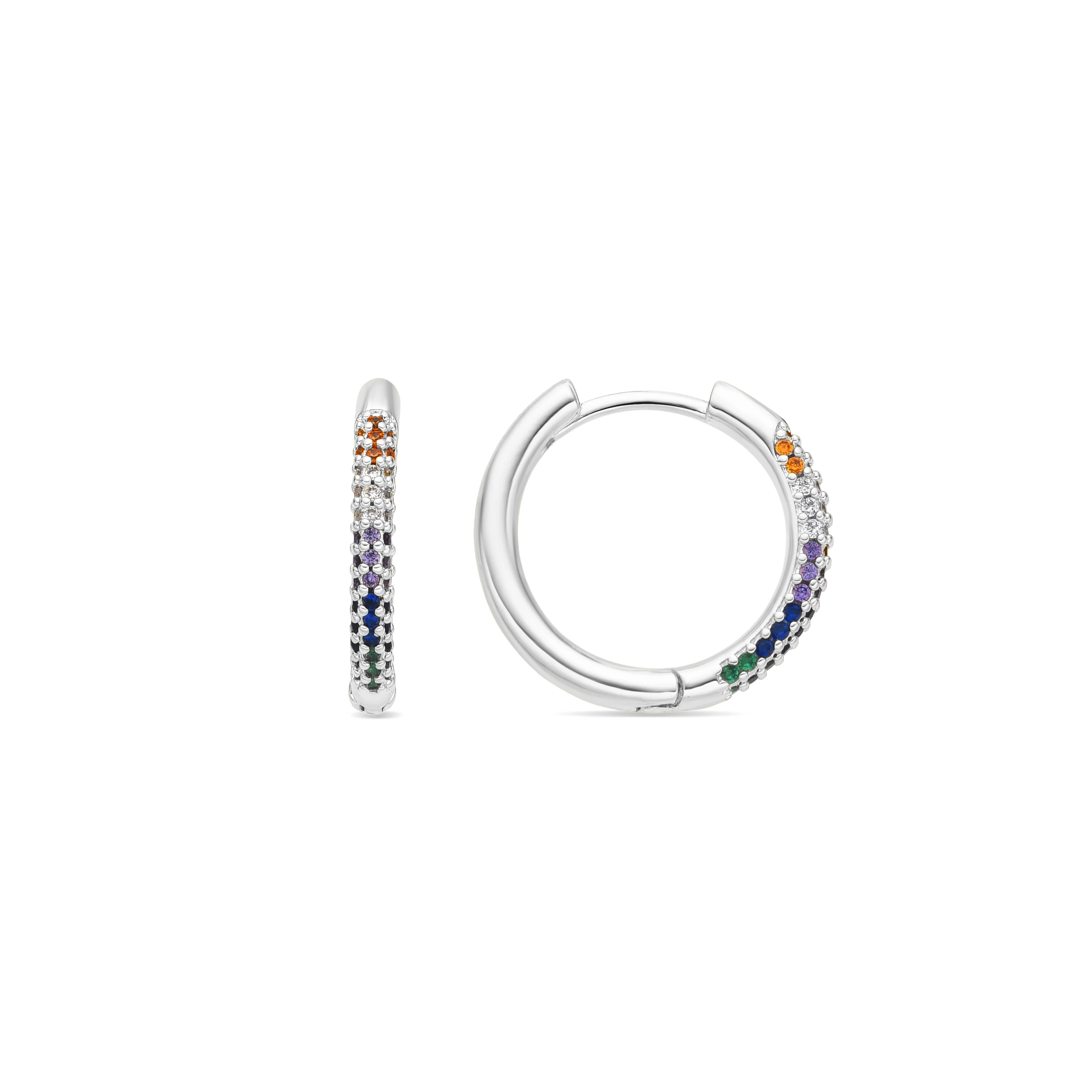 Pendientes de 15,5mm de diámetro acabado plata con circonita multicolor - Thybus