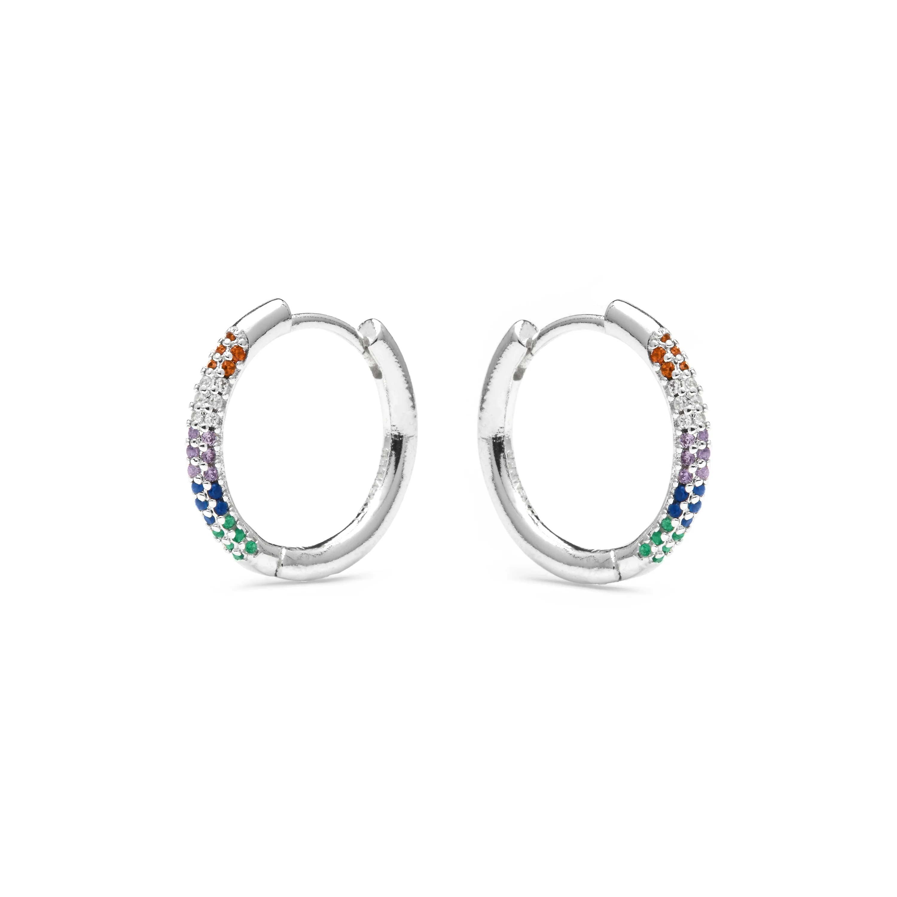 Pendientes de 15,5mm de diámetro acabado plata con circonita multicolor - Thybus - Image 3