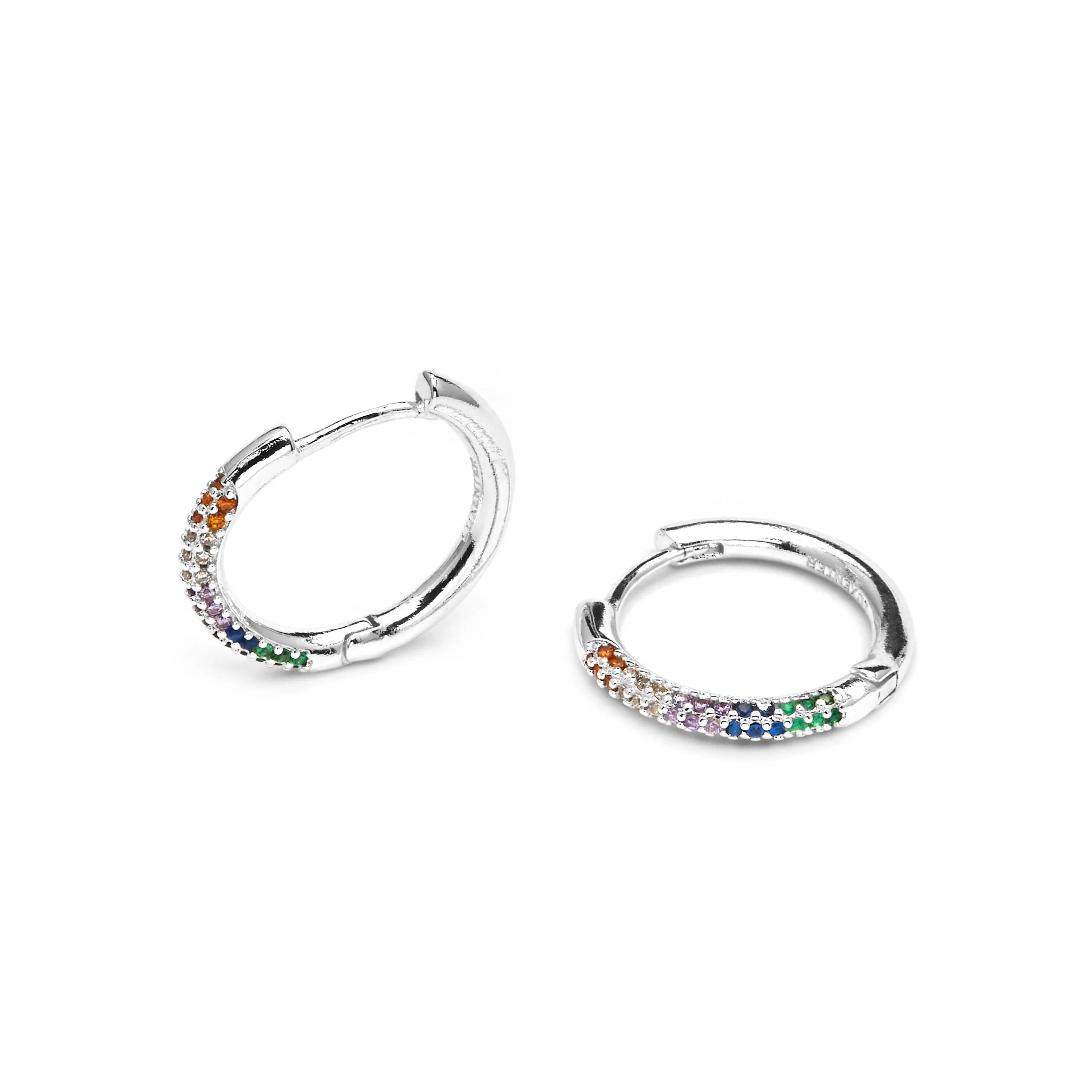 Pendientes de 15,5mm de diámetro acabado plata con circonita multicolor - Thybus - Image 4