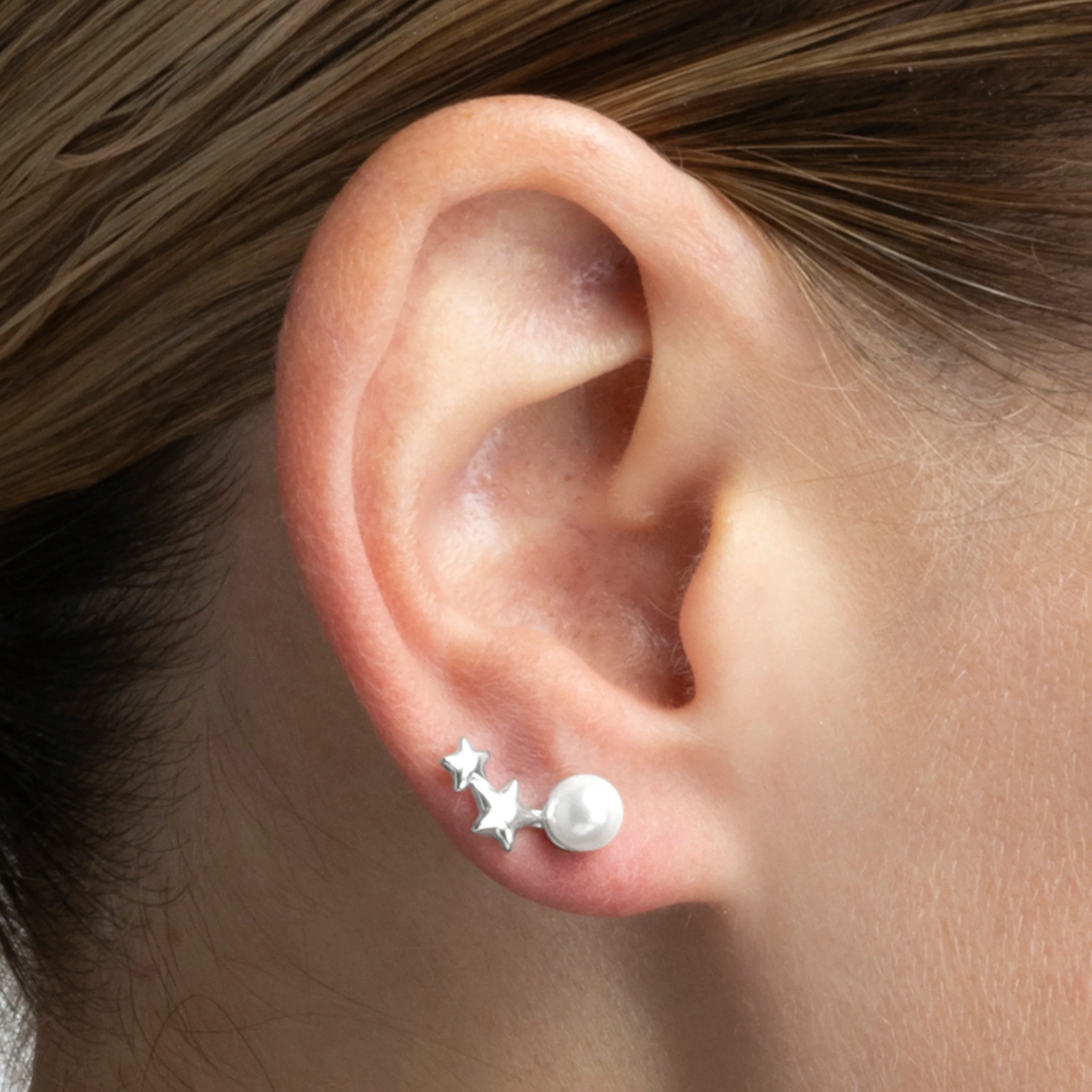 Pendientes de Plata de Ley 925 con Perla Blanca acabados en rodio - Tinvia - Image 3