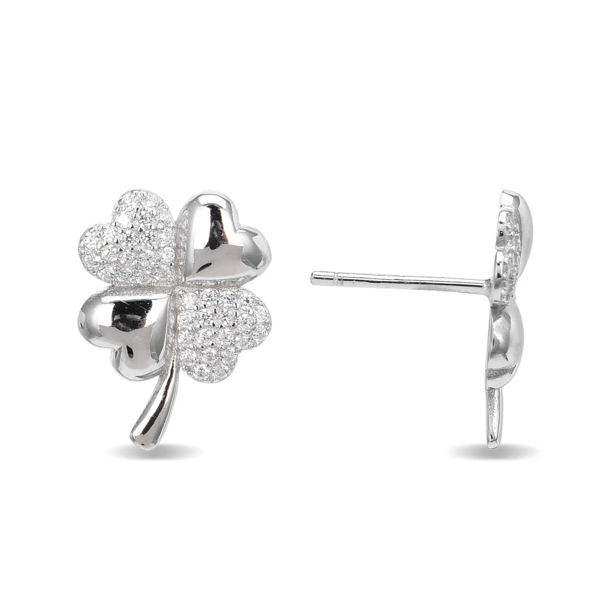 Pendientes Trébol Plata De Ley 925 - Trébol BLANCO