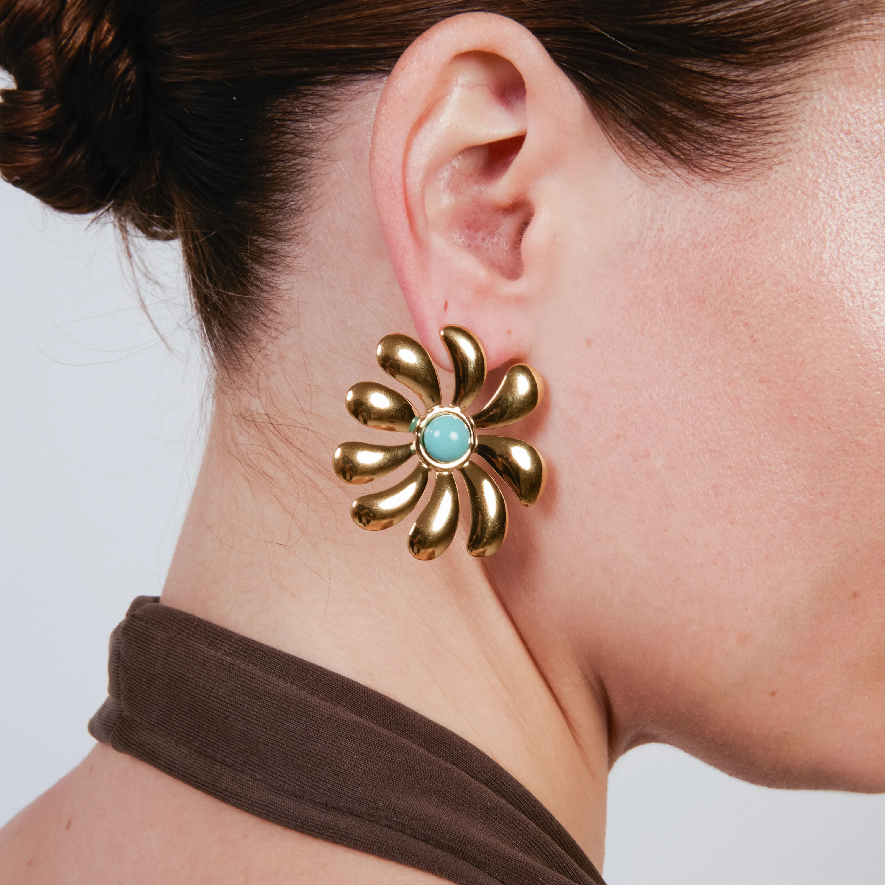 Pendientes de Turquesa acabado en oro amarillo de 18k - Isum - Image 6
