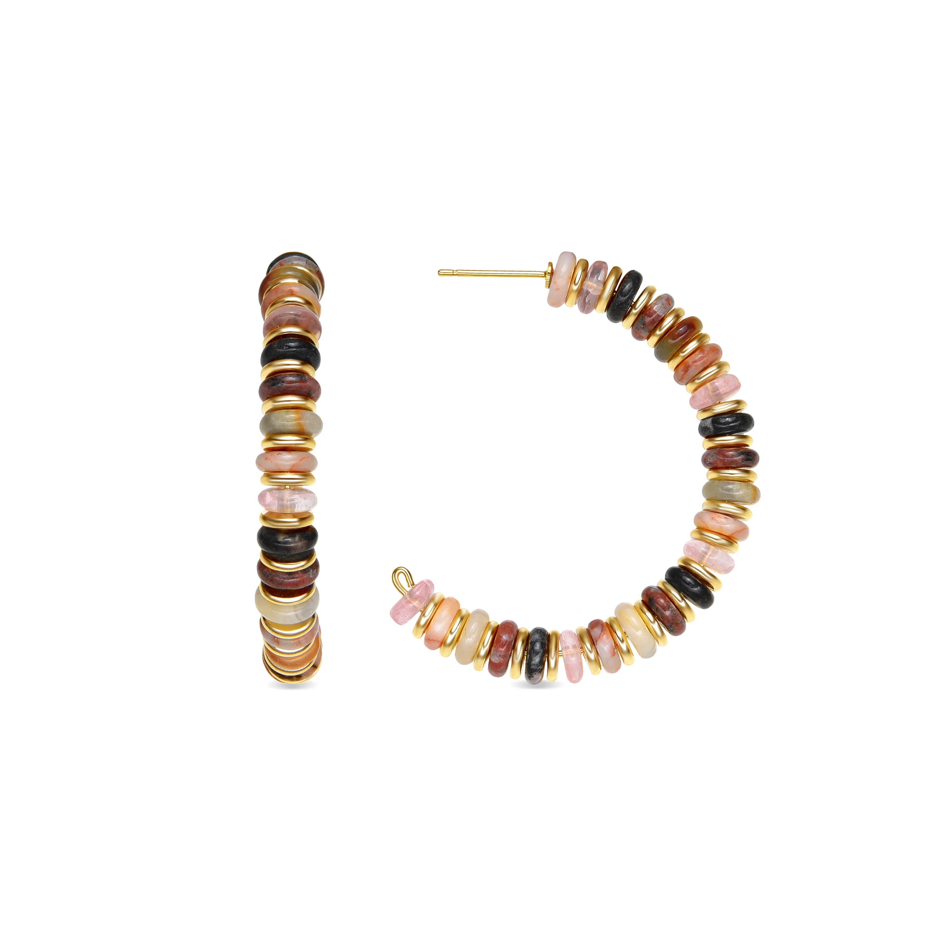 Pendientes de Plata de Ley 925 y Agata Multicolor acabado oro amarillo de 18k Umex