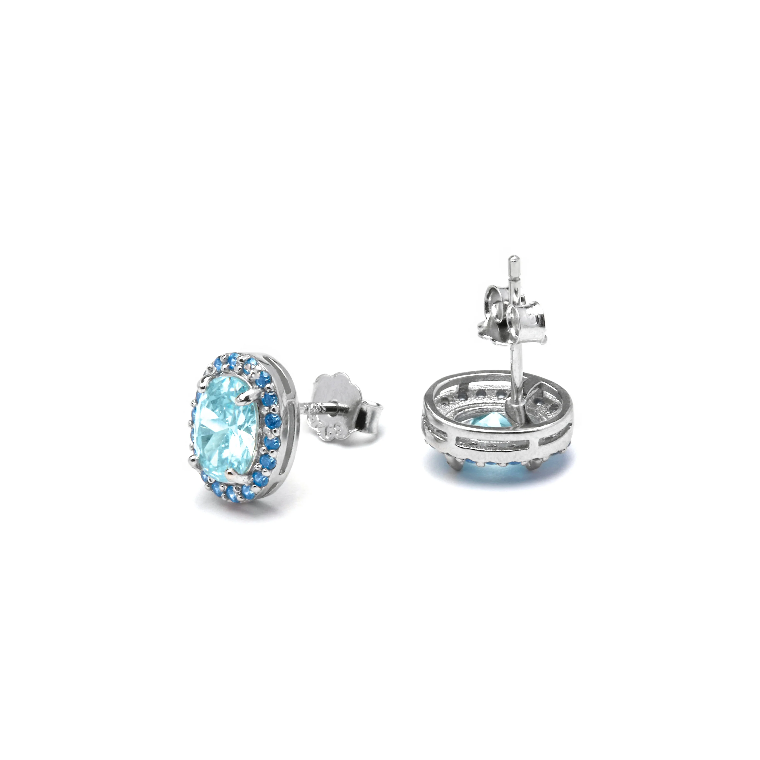 Pendientes de Plata de Ley 925 y Circonita Aguamarina acabado rodio - Unxo - Image 14