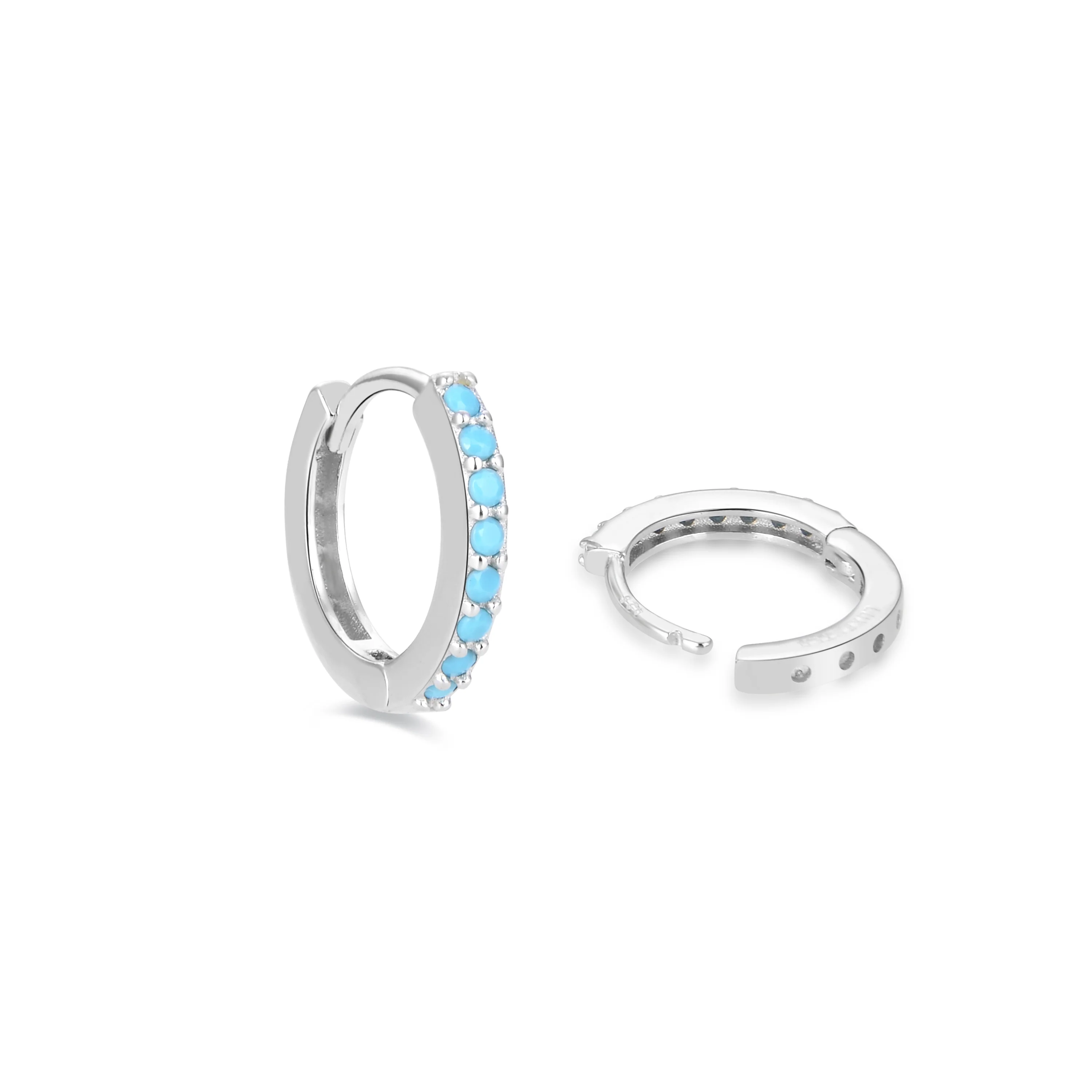 Pendientes de 10mm de Plata de Ley 925 con Turquesa acabados en rodio - Valarys - Image 5