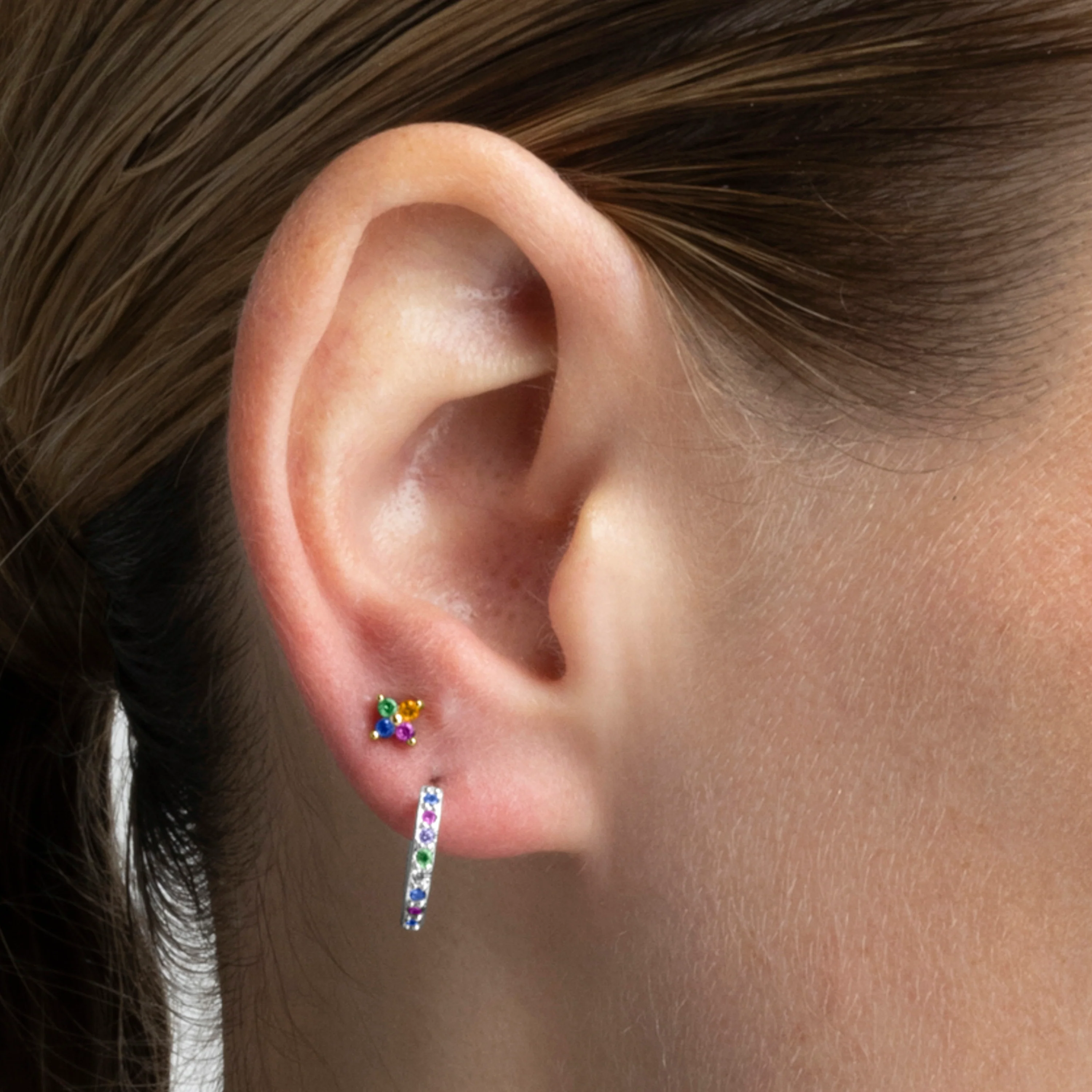 Pendientes de Plata de Ley 925 con Circonita Multicolor acabados en rodio - Valarys - Image 3