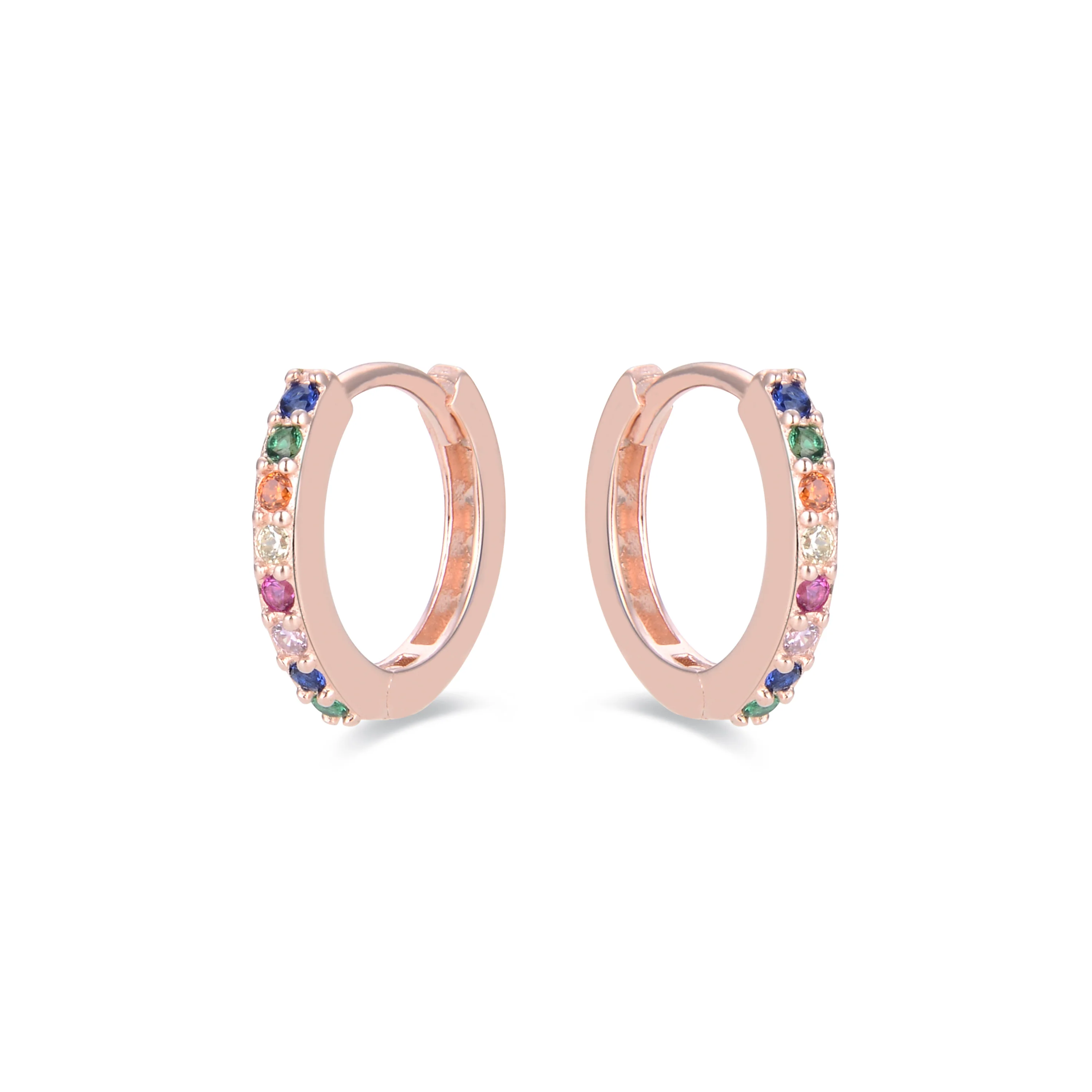 Pendientes de 10mm de Plata de Ley 925 con Circonita Multicolor acabados en oro rosa de 18K - Valarys - Image 3