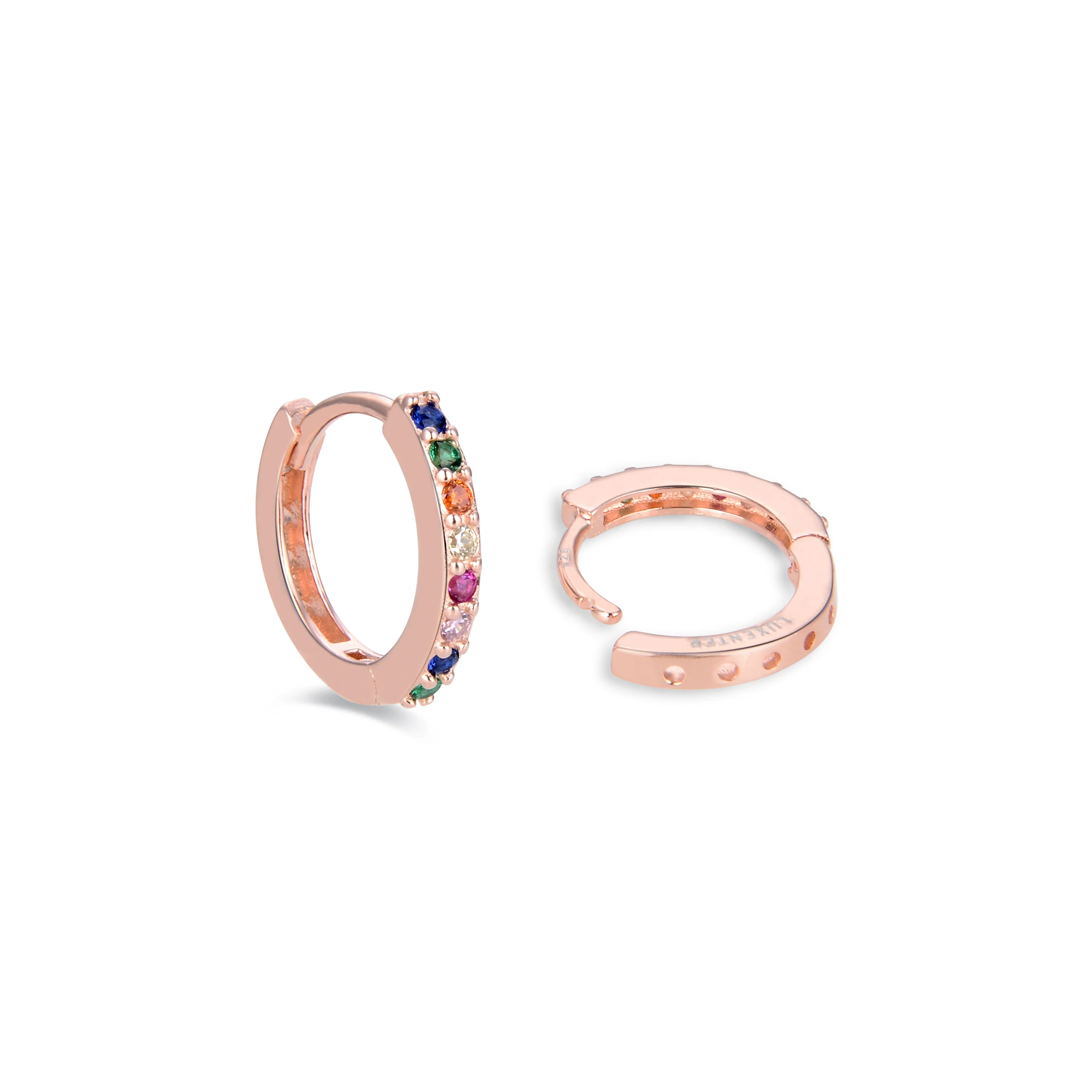 Pendientes de 10mm de Plata de Ley 925 con Circonita Multicolor acabados en oro rosa de 18K - Valarys - Image 5