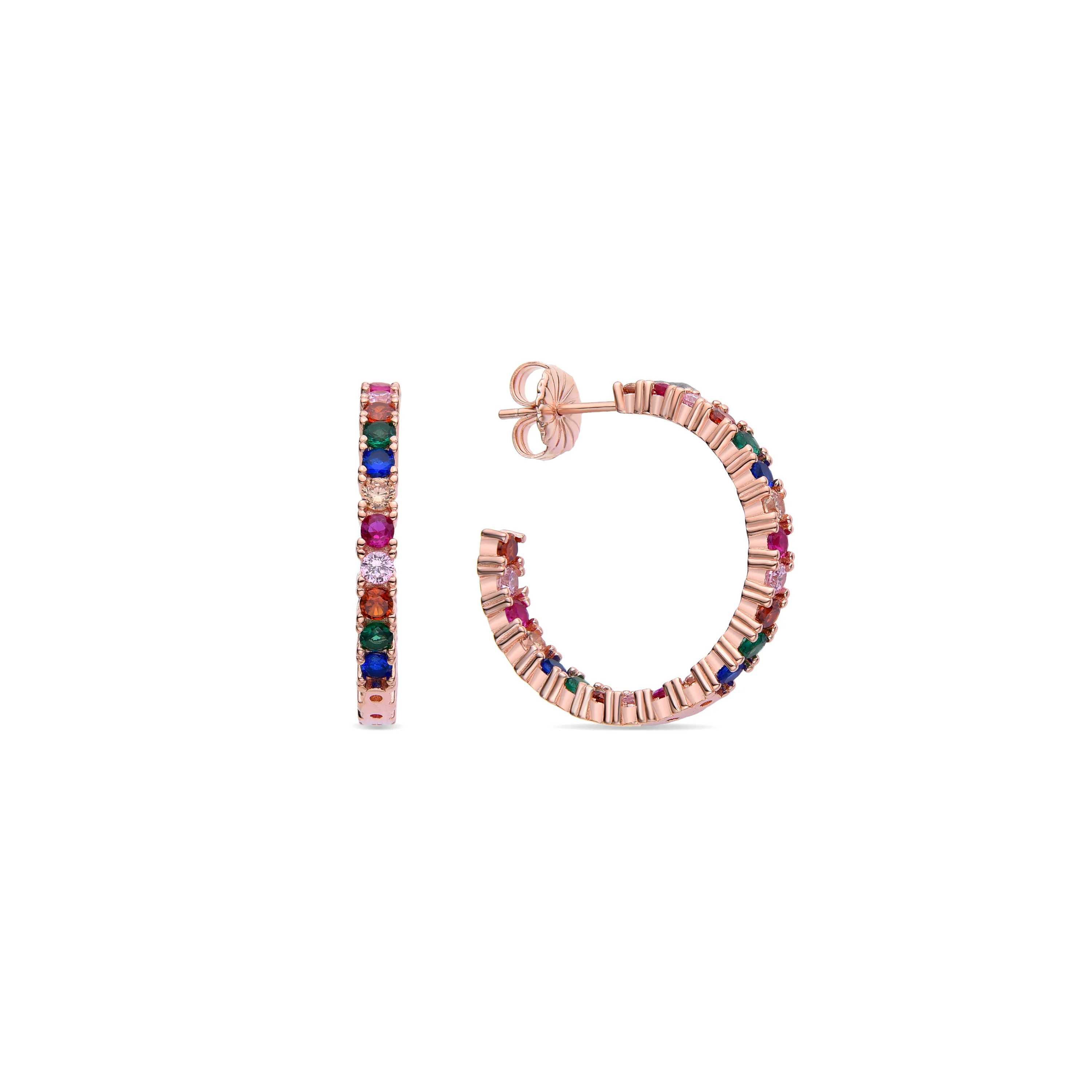 Pendientes de Plata de Ley 925 con Circonita Multicolor acabados en oro rosa 18K - Vyamba