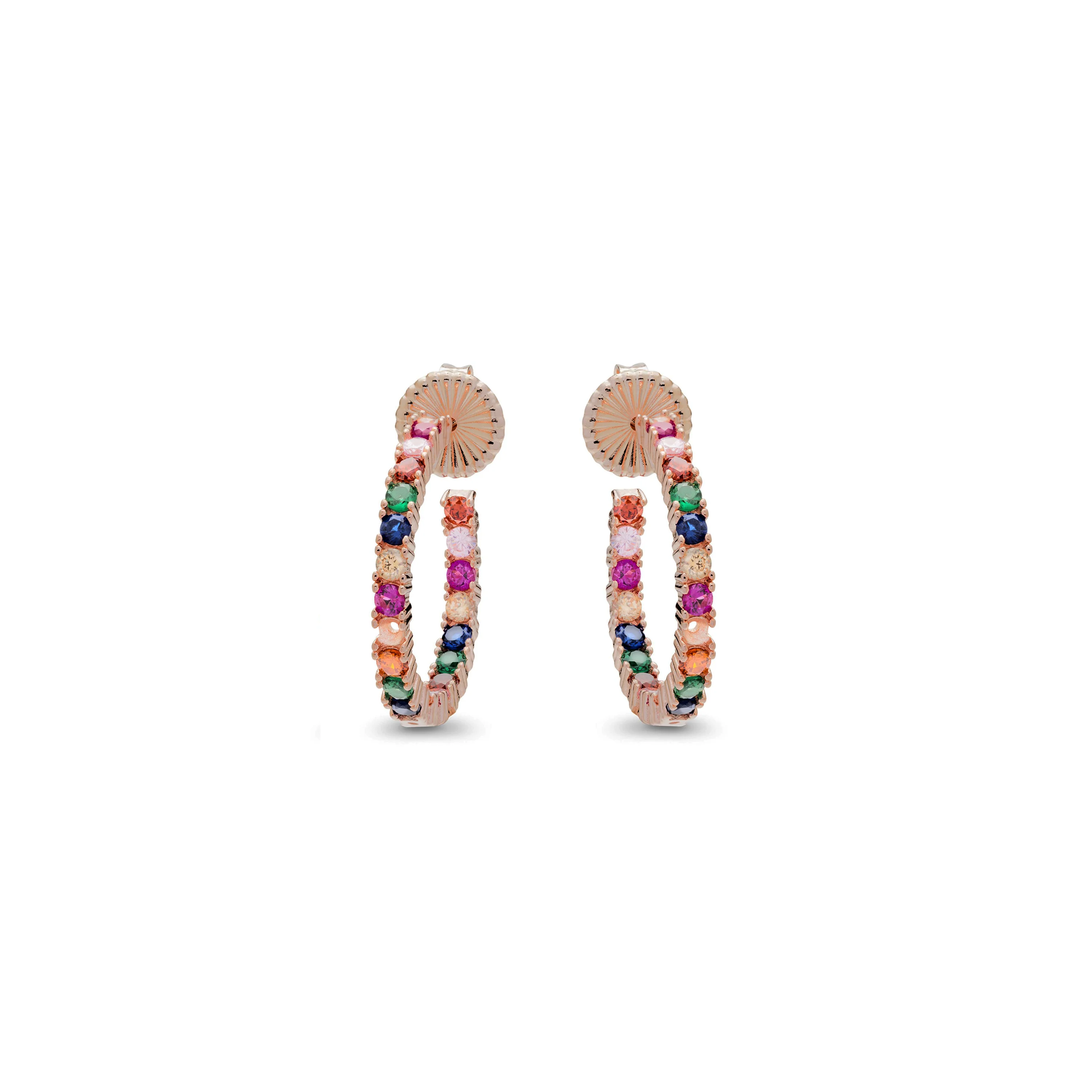 Pendientes de Plata de Ley 925 con Circonita Multicolor acabados en oro rosa 18K - Vyamba - Image 3