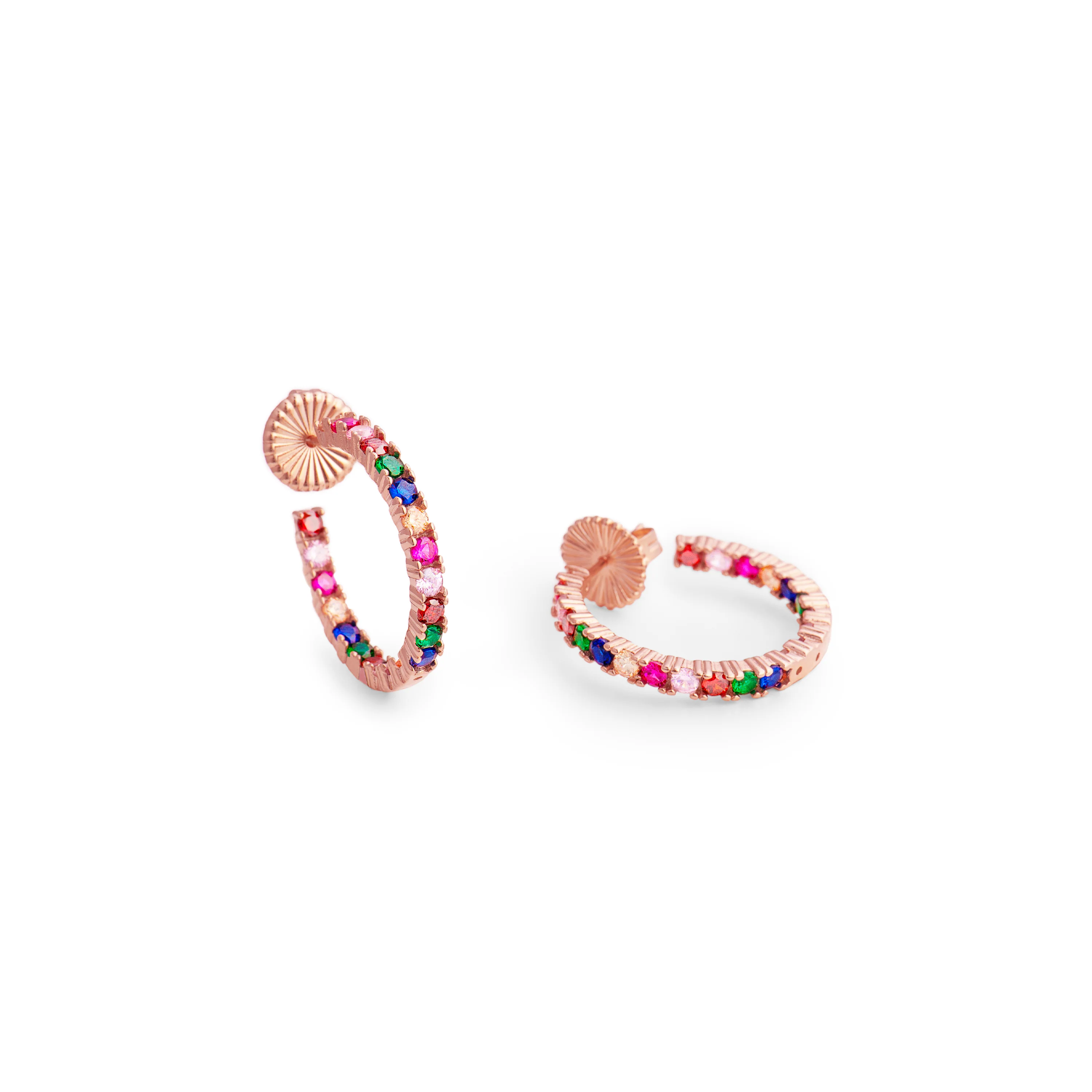 Pendientes de Plata de Ley 925 con Circonita Multicolor acabados en oro rosa 18K - Vyamba - Image 5