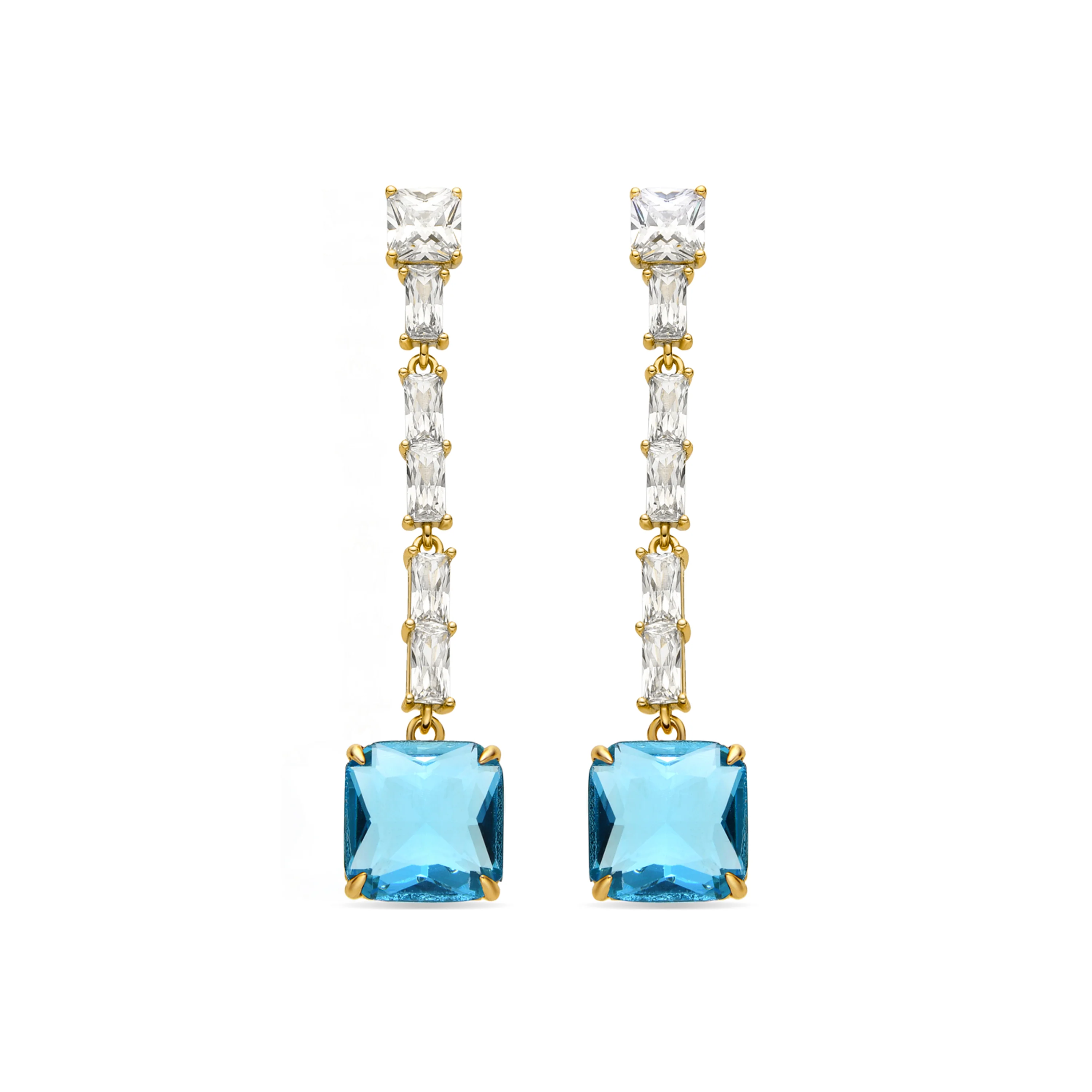 Pendientes con Circonita Aguamarina acabado oro 18k - Waraim
