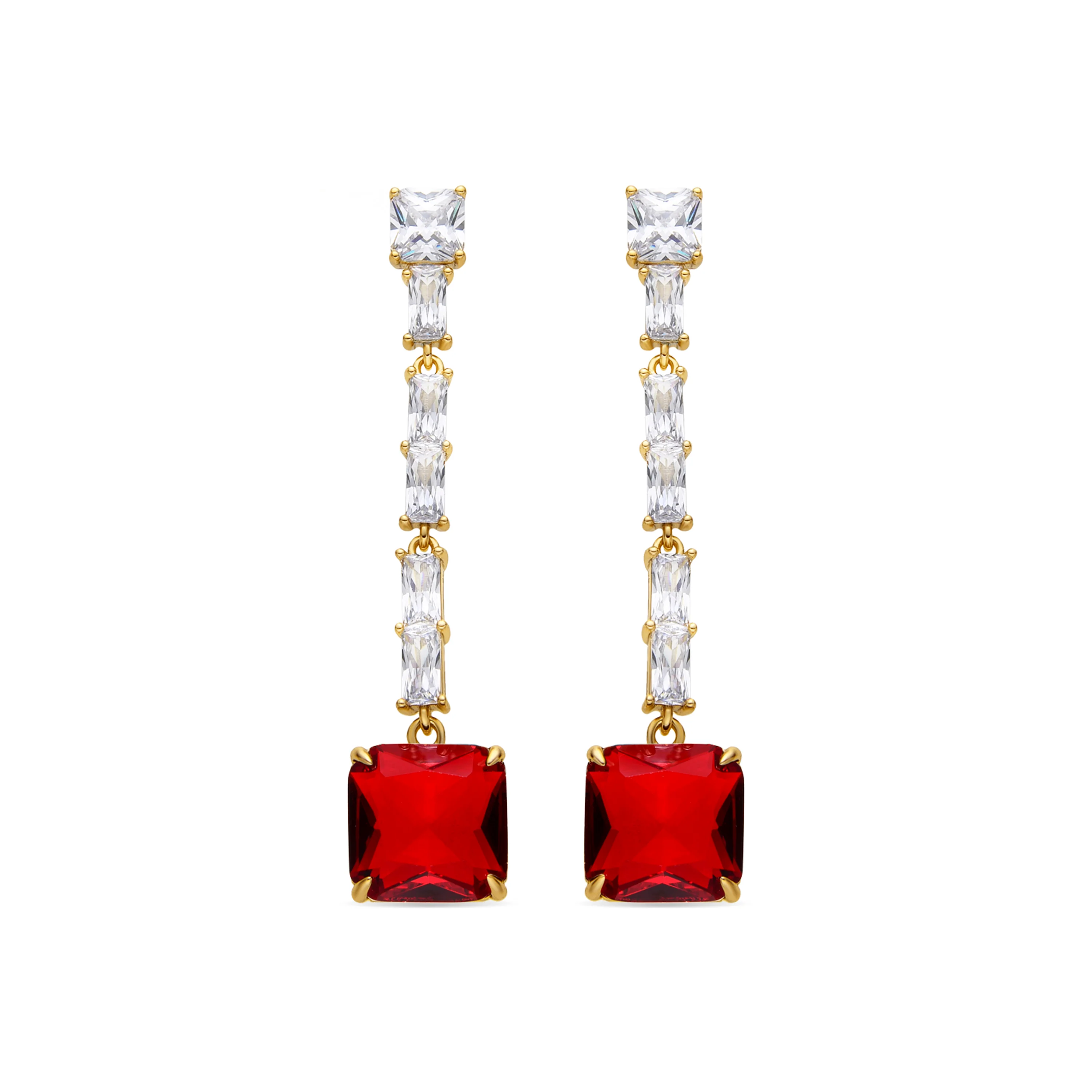 Pendientes con Circonita Rubí acabado oro 18k - Waraim