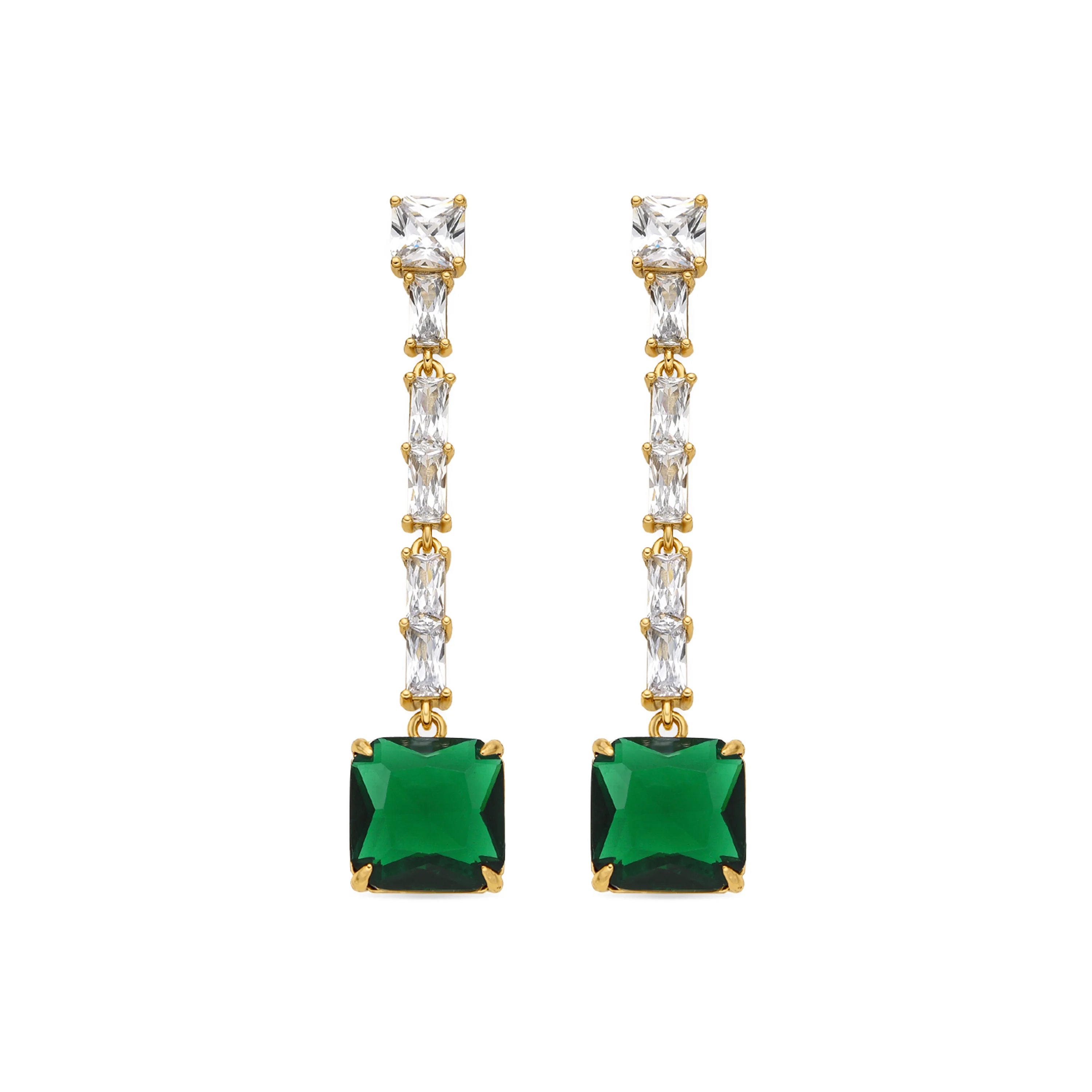 Pendientes con Circonita Esmeralda acabado oro 18k - Waraim