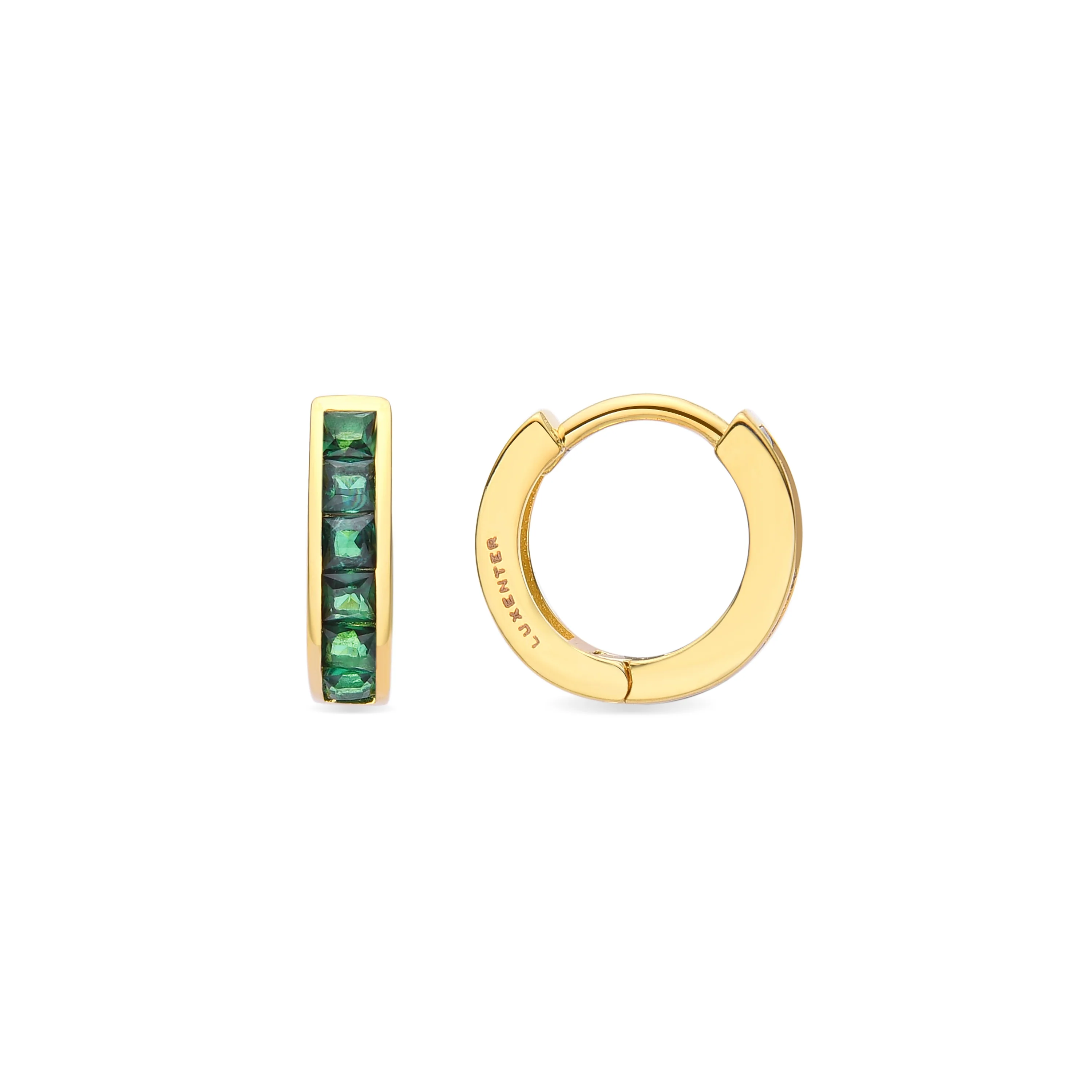 Pendientes de 9mm de diámetro con Circonita Esmeralda acabado Oro Amarillo de 18K - Wudya