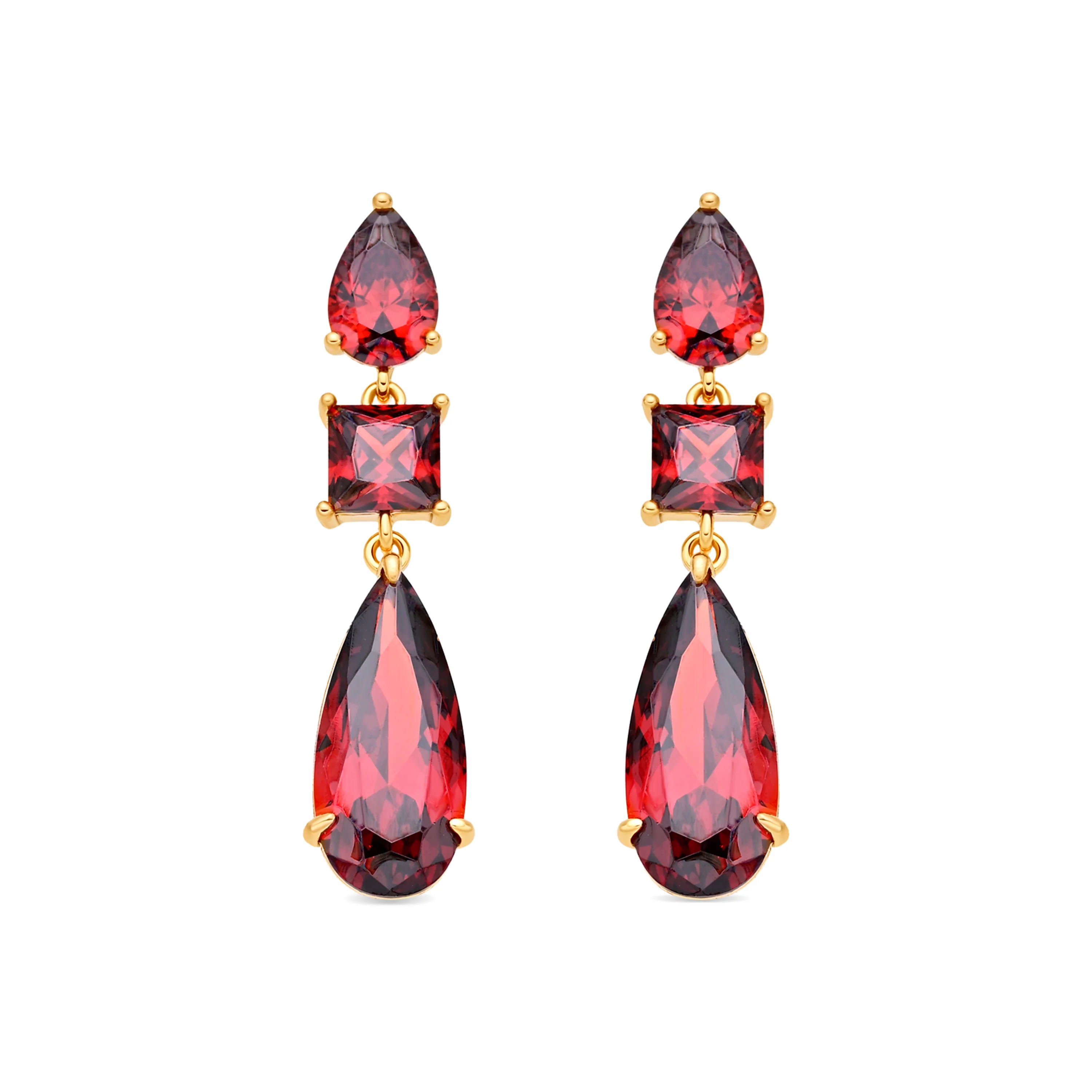 Pendientes de Circonita Rubí acabado en oro amarillo de 18k - Xakah