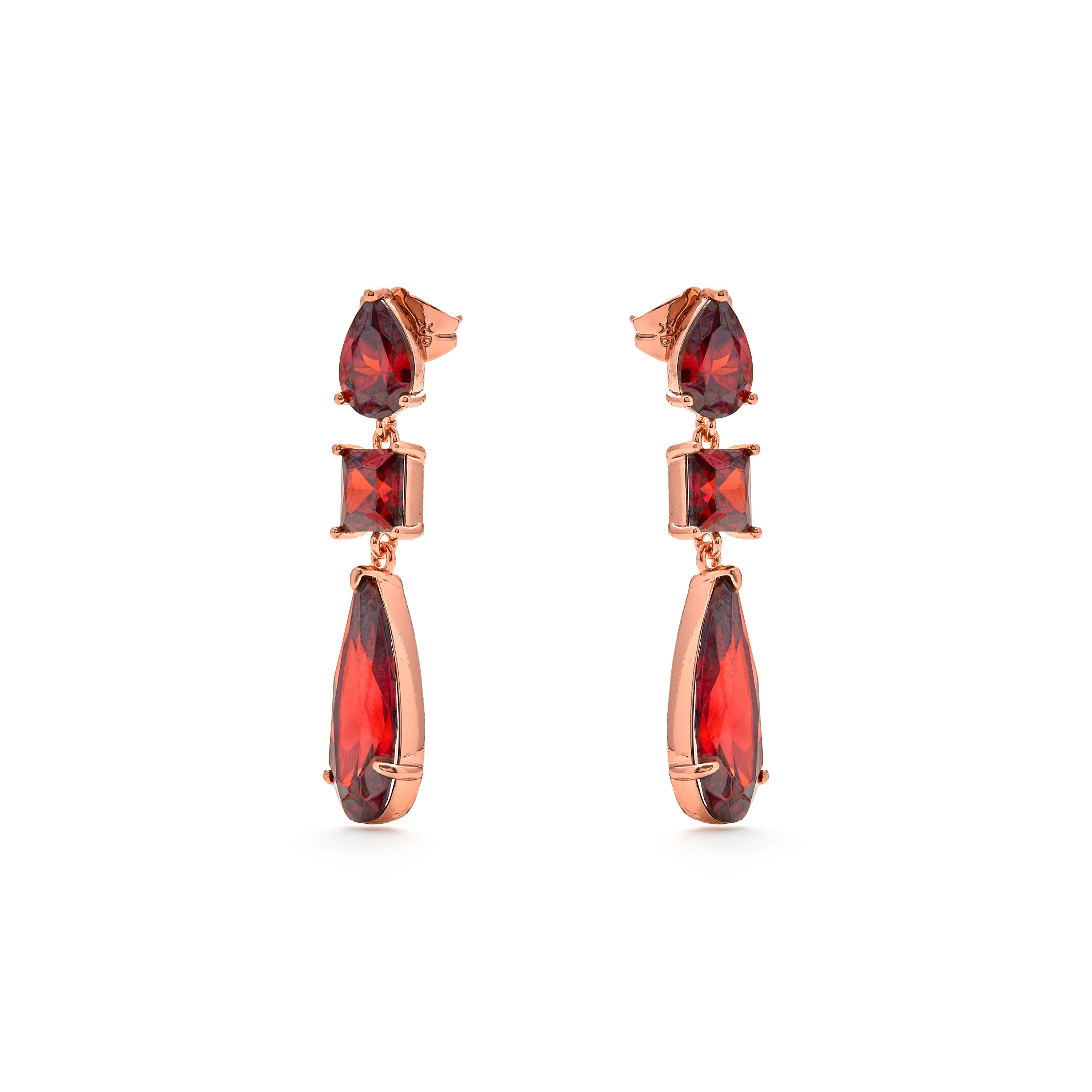 Pendientes de Circonita Rubí acabado en oro amarillo de 18k - Xakah - Image 3