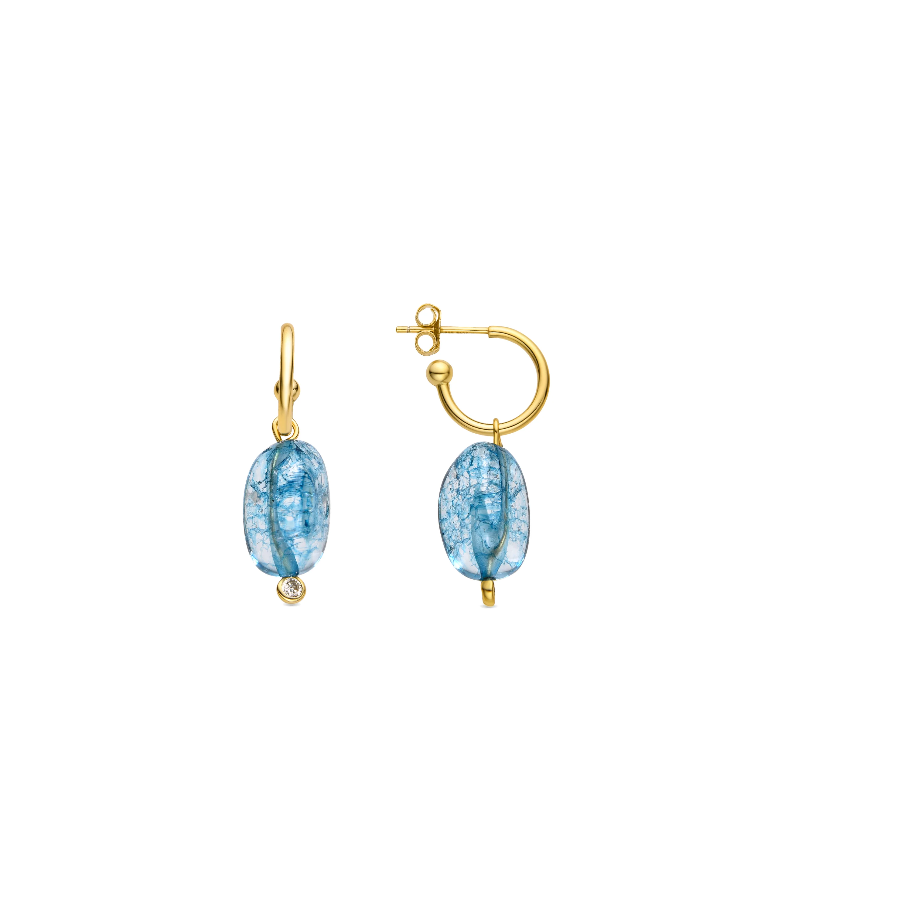 Pendientes de Plata de Ley 925 y Cristal Azul Oscuro acabado oro 18k - Xiua