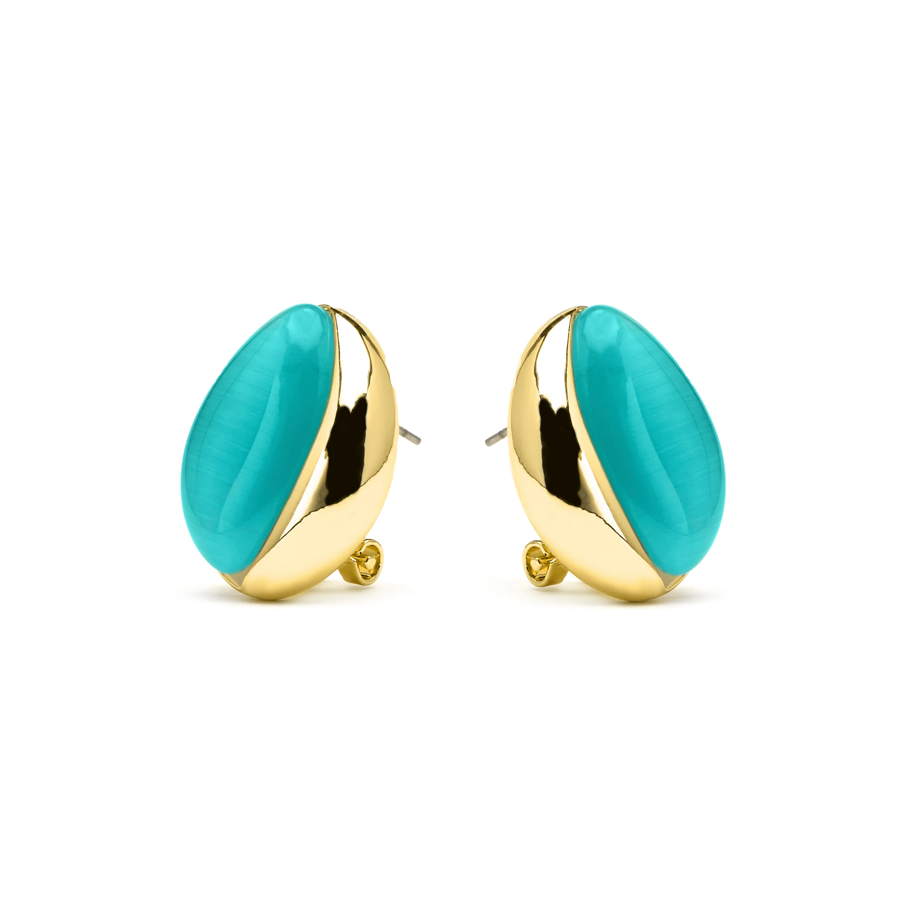 Pendientes acabado oro amarillo de 18k y Ojo de Gato Verde - Xorai - Image 3