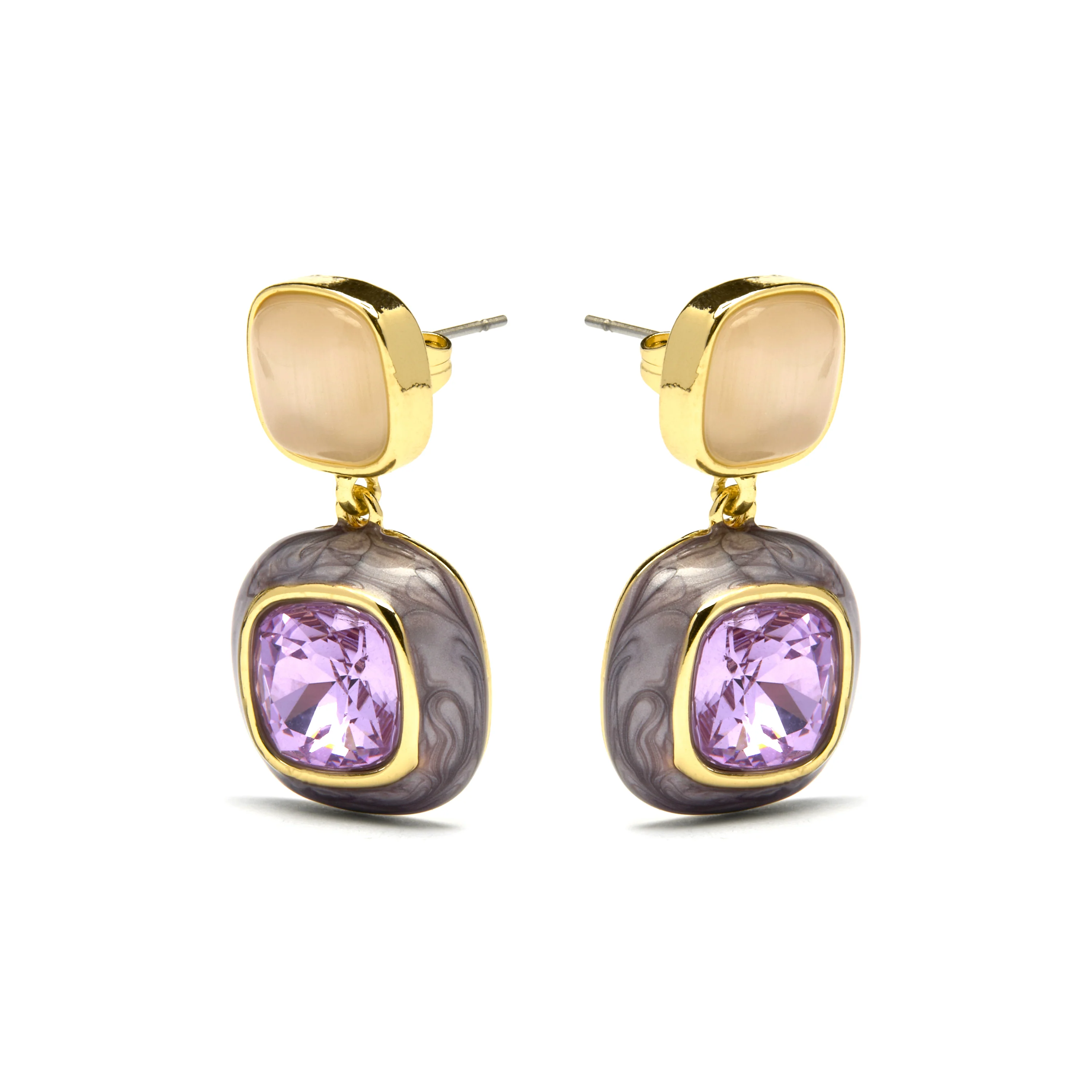 Pendientes de Circonita Amatista acabados en oro amarillo 18K - Xumas - Image 3