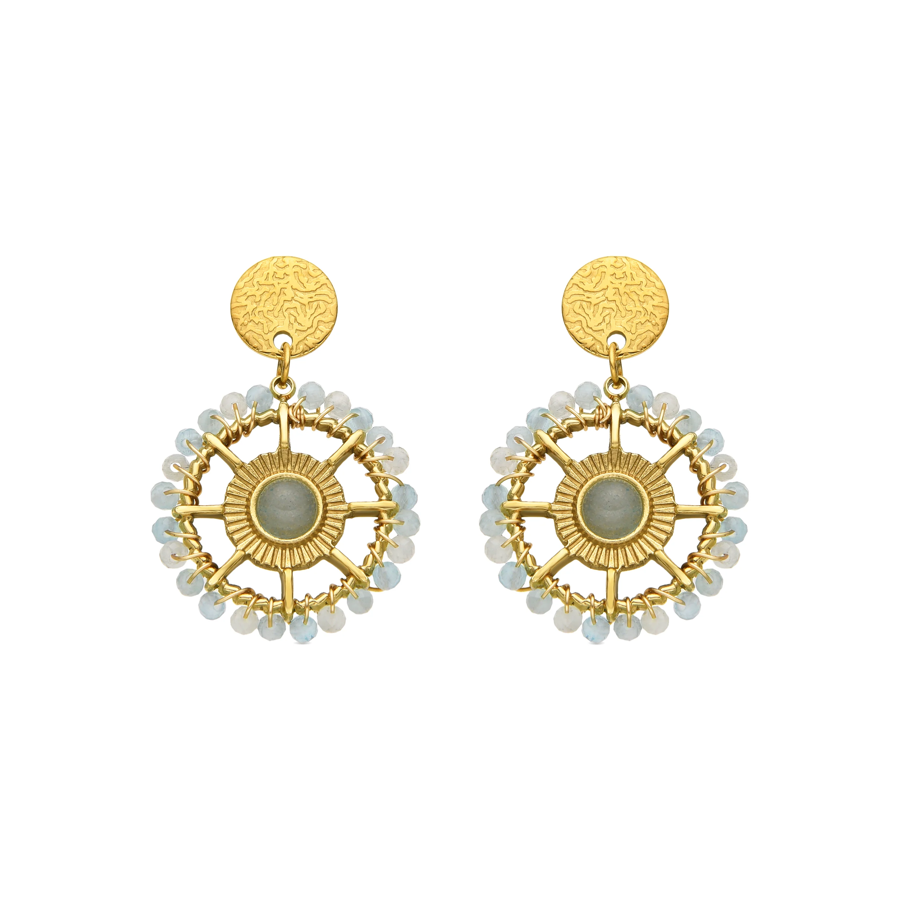 Pendientes con Cristal Azul acabado oro 18k - Yakde
