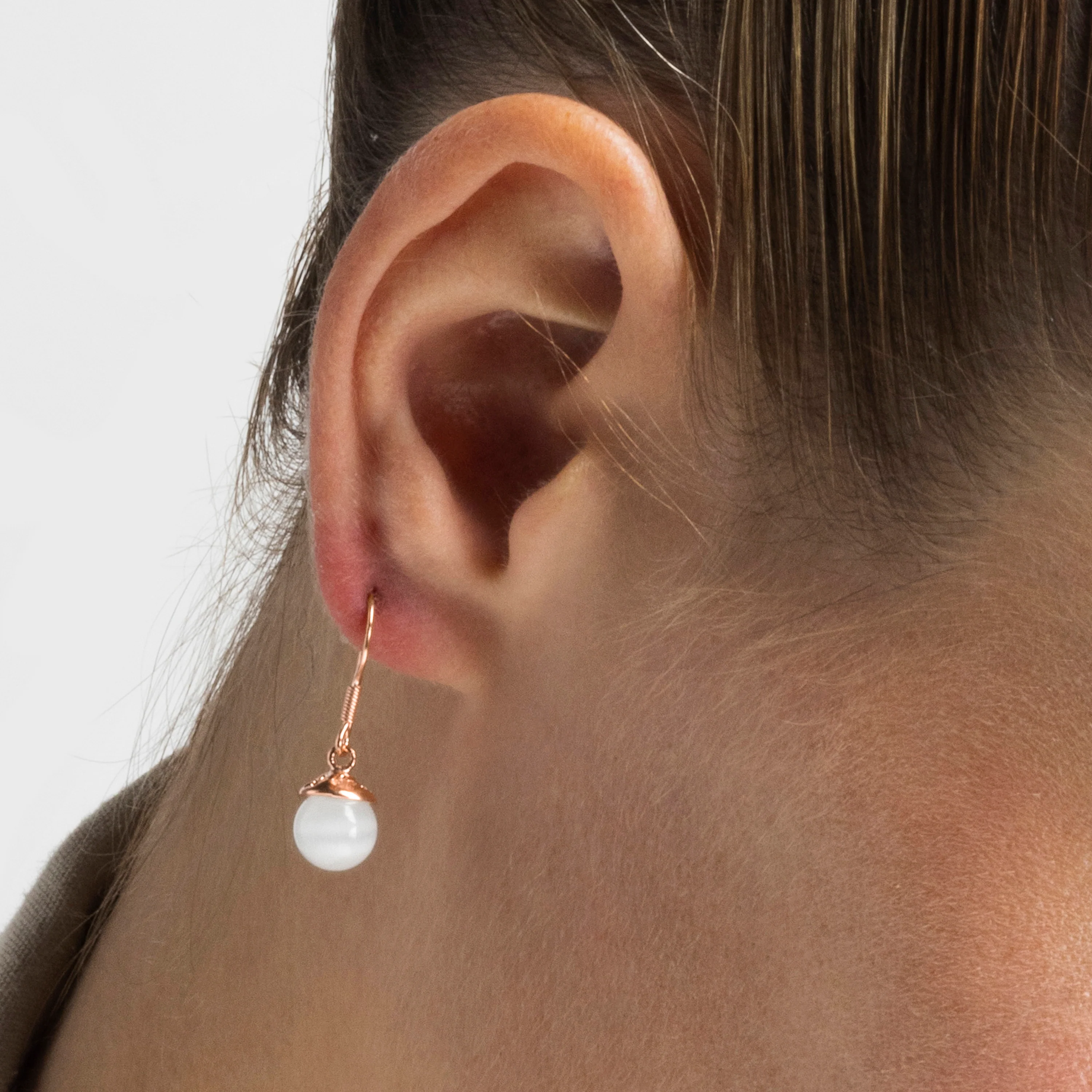Pendientes de Plata de Ley 925 con Ojo De Gato acabados en oro rosa 18K - Yedia - Image 3
