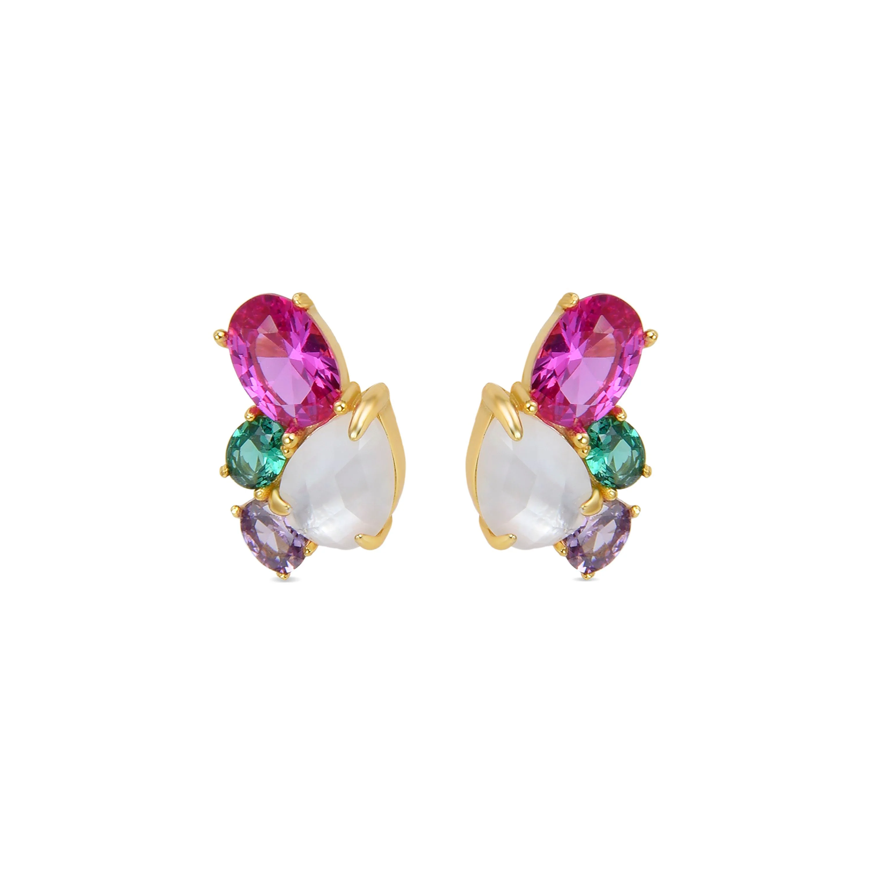 Pendientes de Plata de Ley 925 con Cristal De Roca y Madreperla acabados en oro amarillo 18K - Zafi