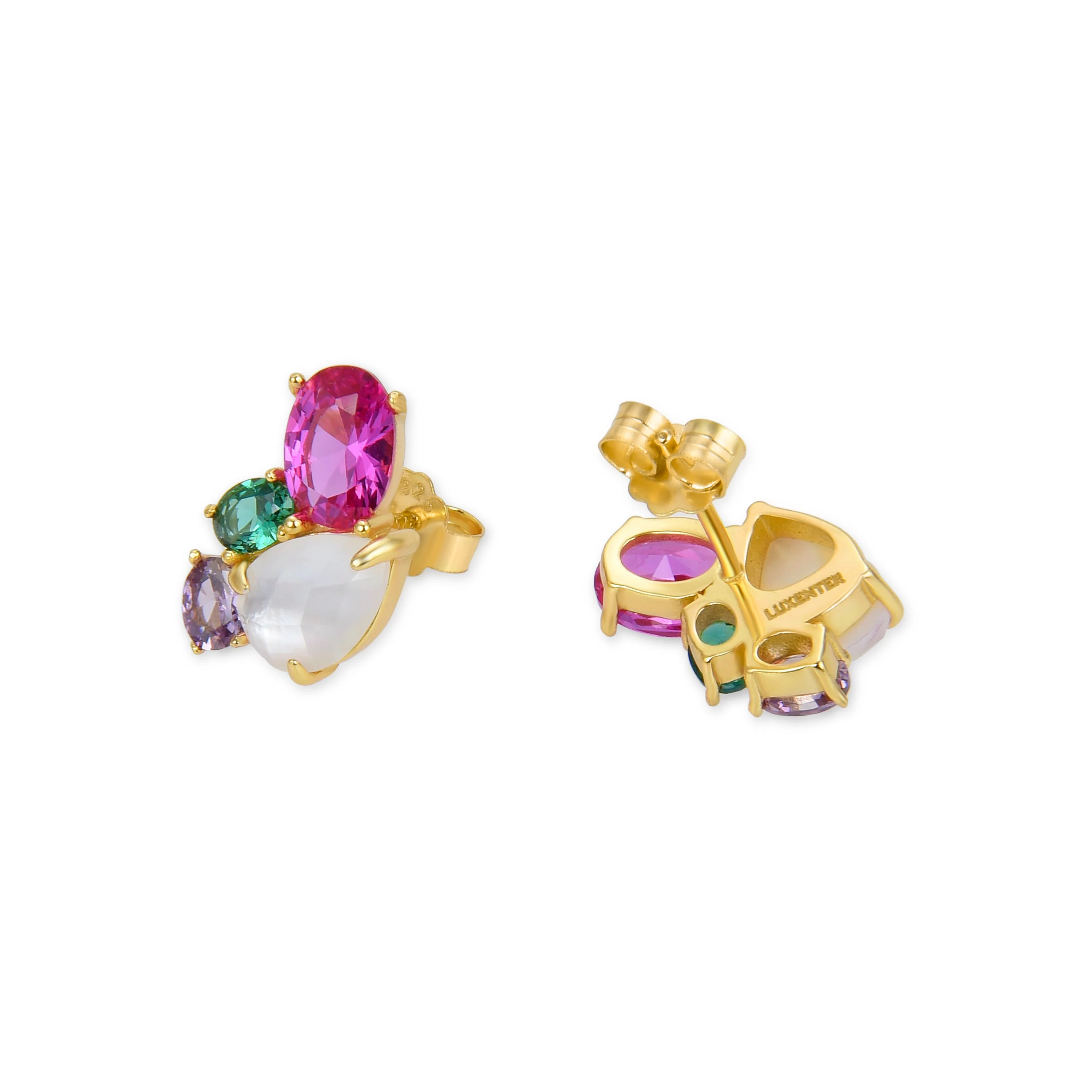 Pendientes de Plata de Ley 925 con Cristal De Roca y Madreperla acabados en oro amarillo 18K - Zafi - Image 5