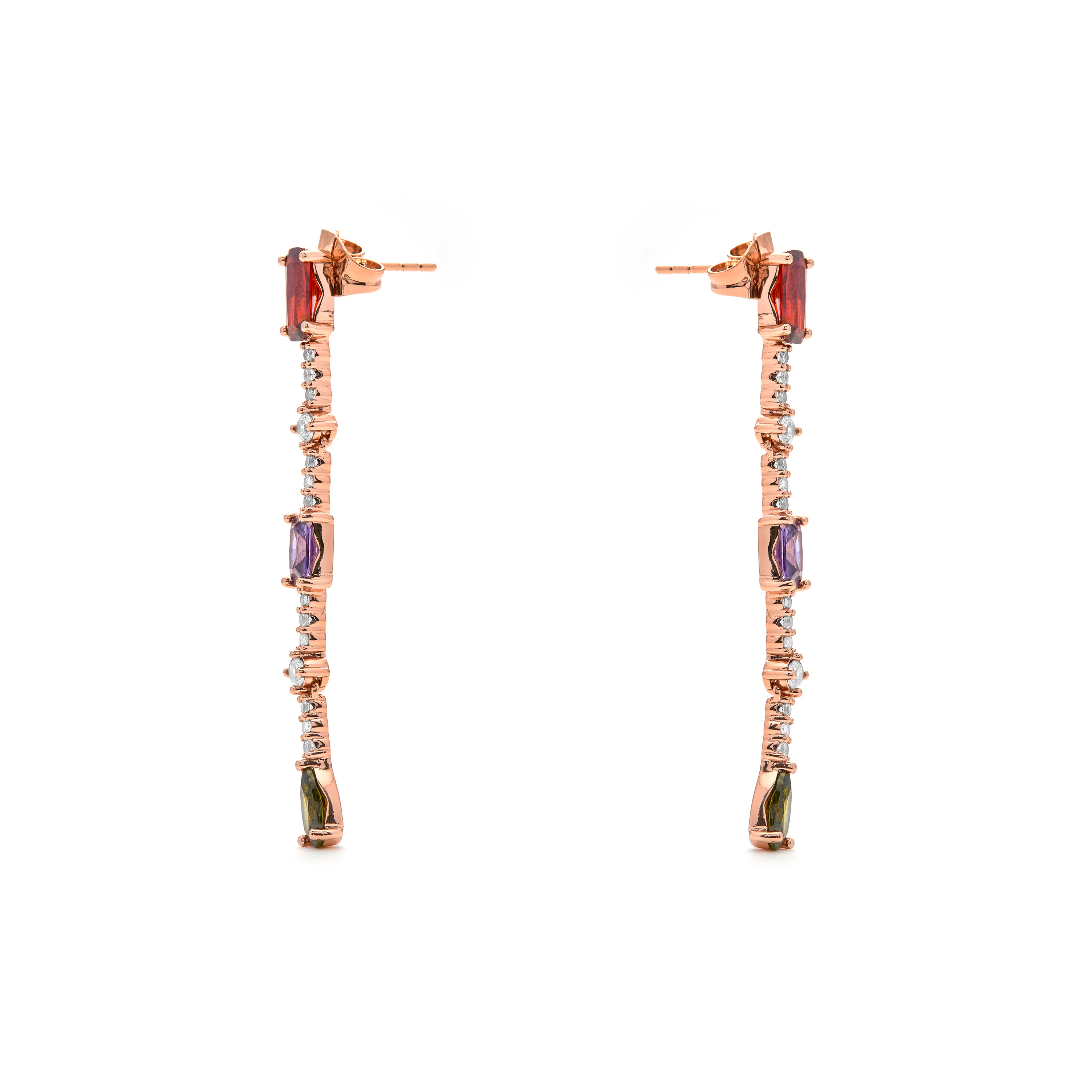 Pendientes de Circonita Multicolor acabado en oro amarillo de 18k - Ziadru - Image 3