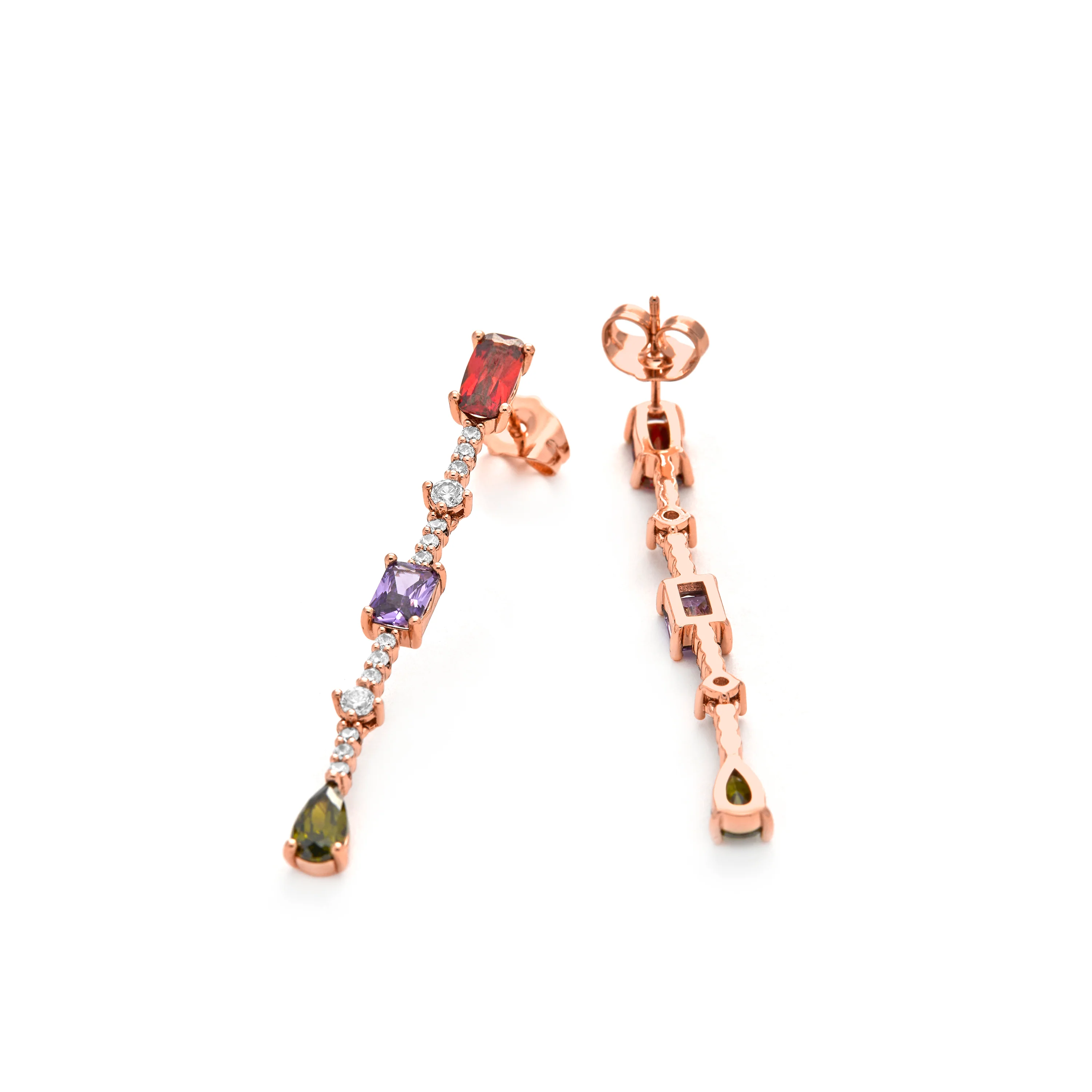 Pendientes de Circonita Multicolor acabado en oro amarillo de 18k - Ziadru - Image 5