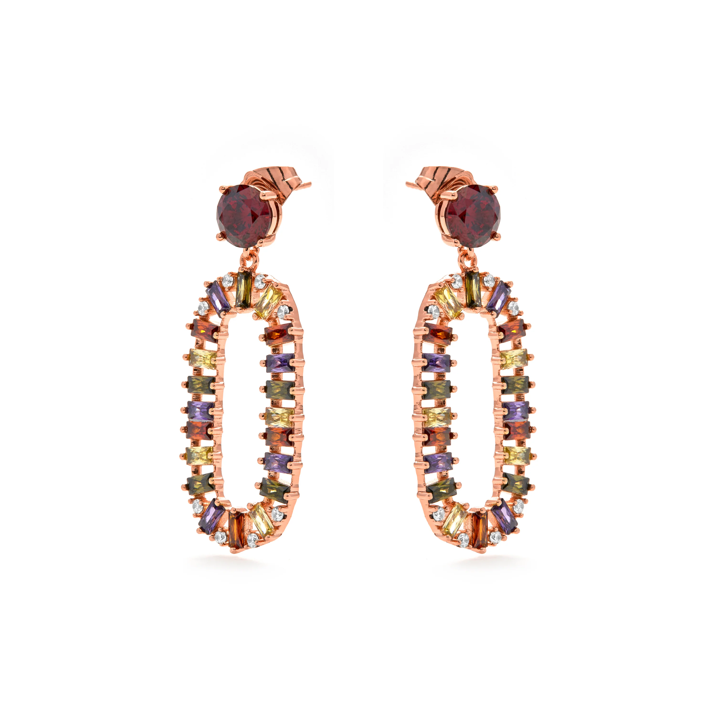 Pendientes de Circonita Multicolor acabado en oro amarillo de 18k - Ziadru - Image 3