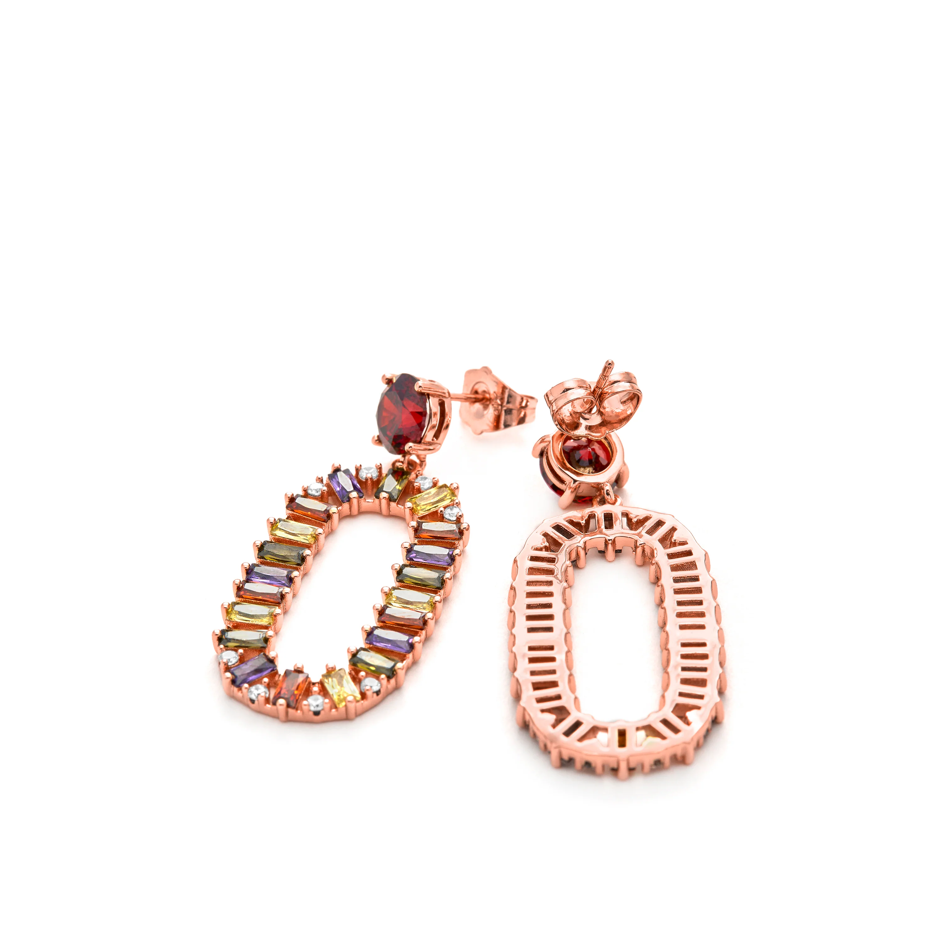 Pendientes de Circonita Multicolor acabado en oro amarillo de 18k - Ziadru - Image 4