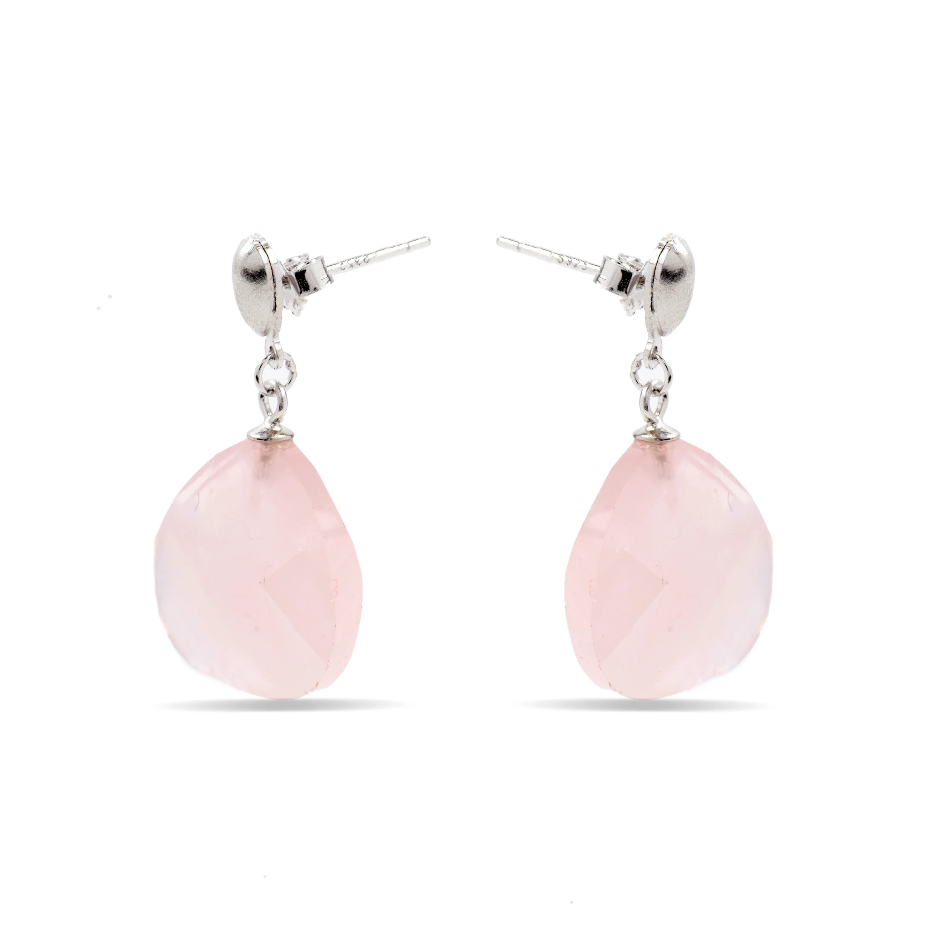 Pendientes de Plata de Ley 925 con Cuarzo Rosa acabados en rodio - Zoqoyi - Image 3