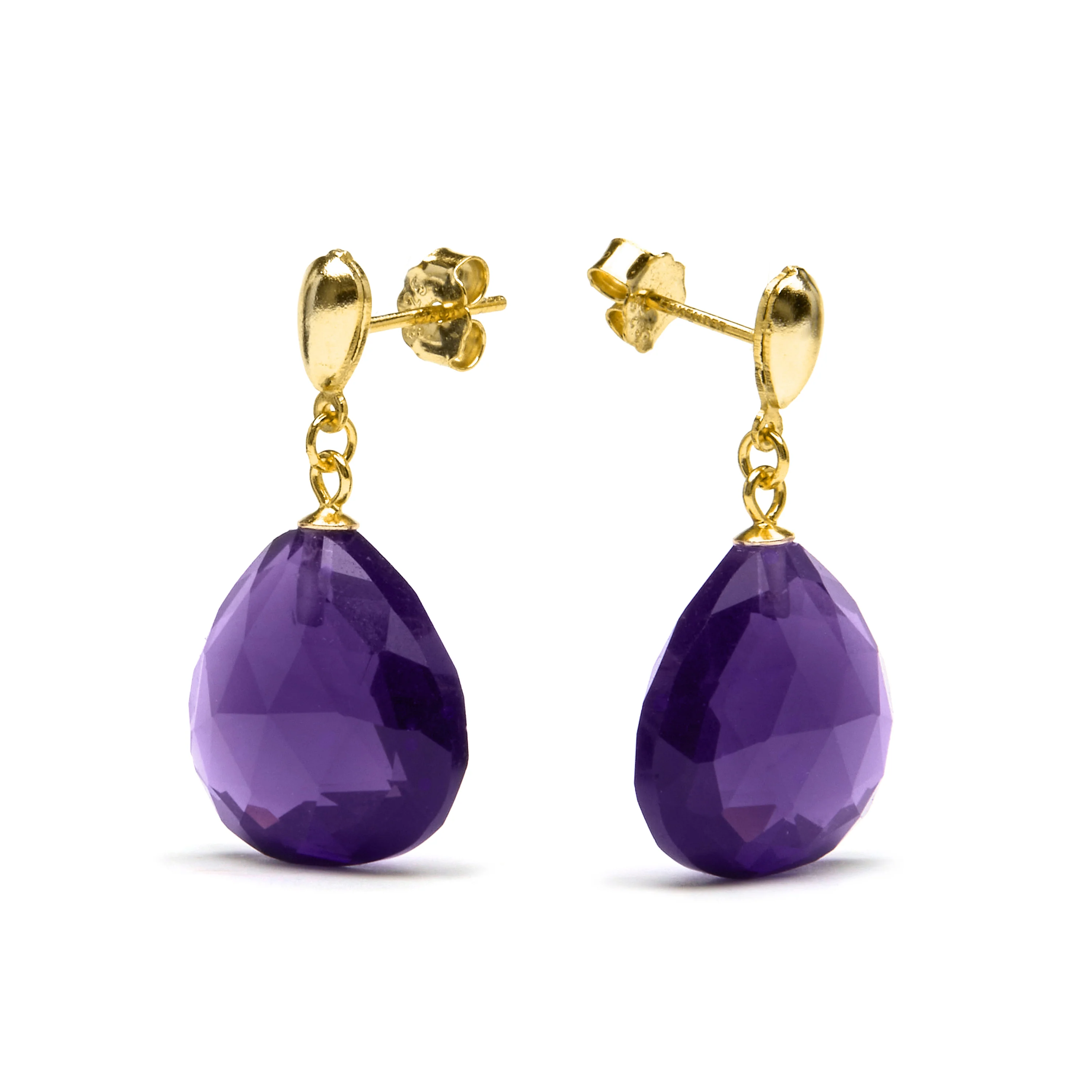 Pendientes de Plata de Ley 925 con Amatista Natural acabados en oro amarillo 18K - Zoqoyi - Image 3