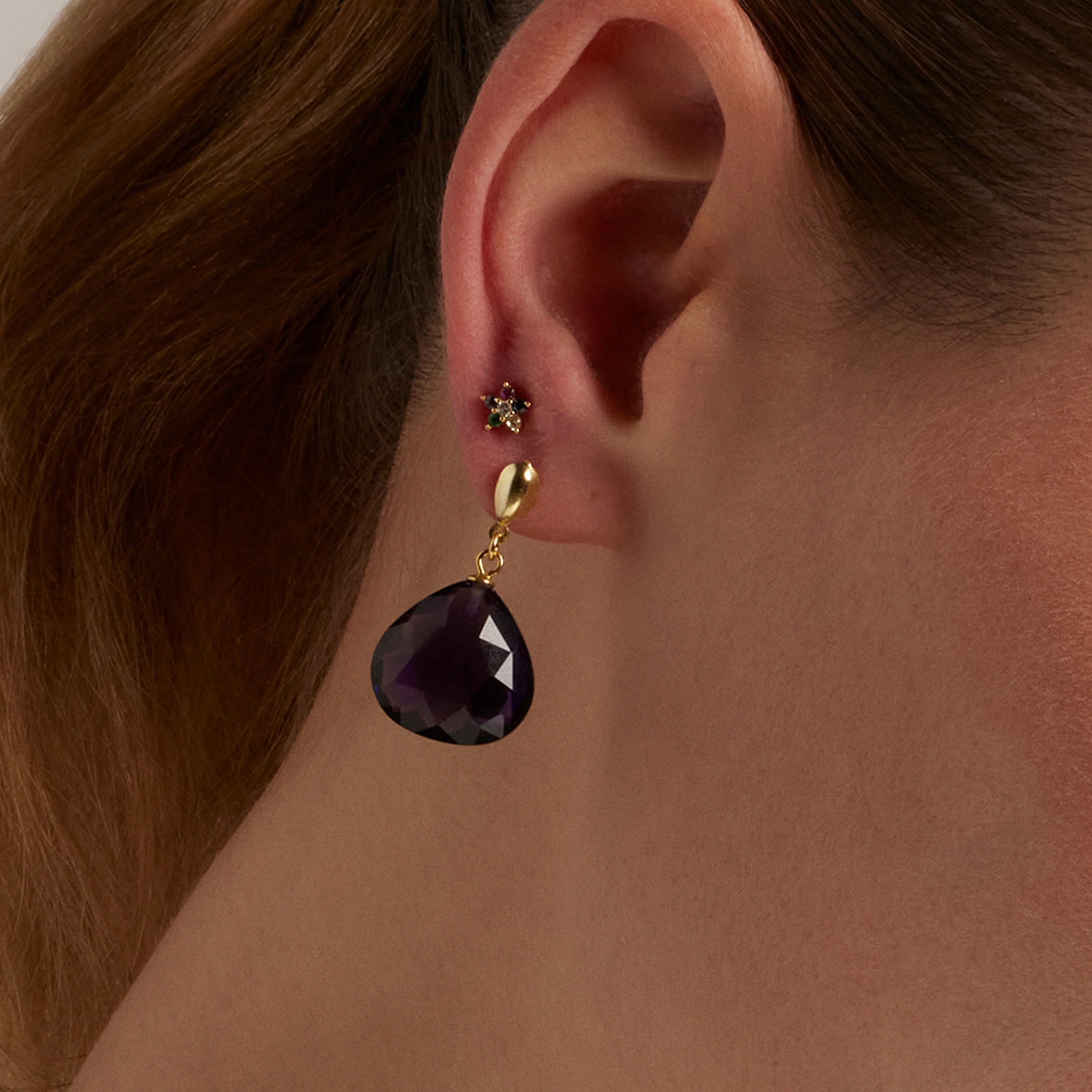 Pendientes de Plata de Ley 925 con Amatista Natural acabados en oro amarillo 18K - Zoqoyi - Image 4