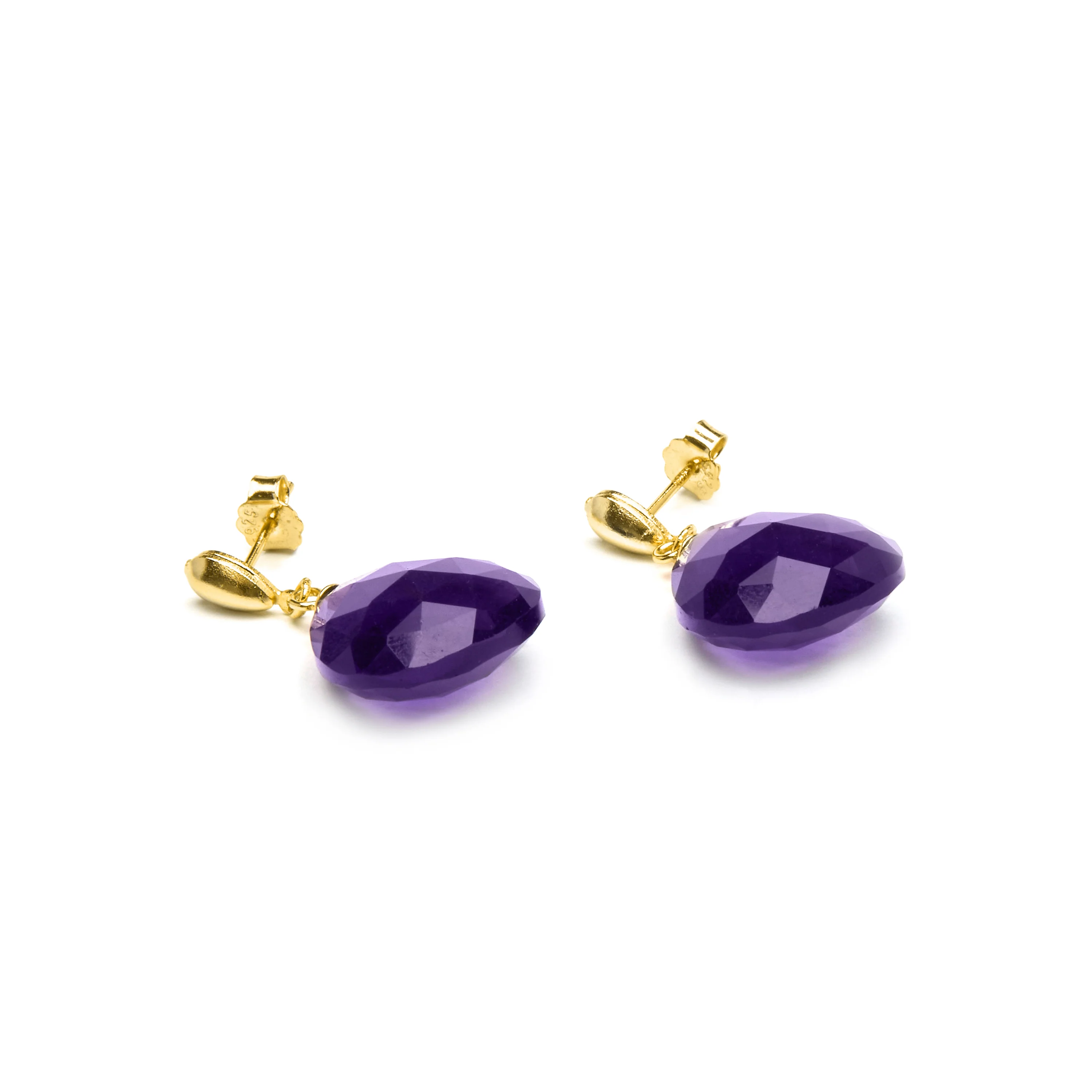 Pendientes de Plata de Ley 925 con Amatista Natural acabados en oro amarillo 18K - Zoqoyi - Image 5