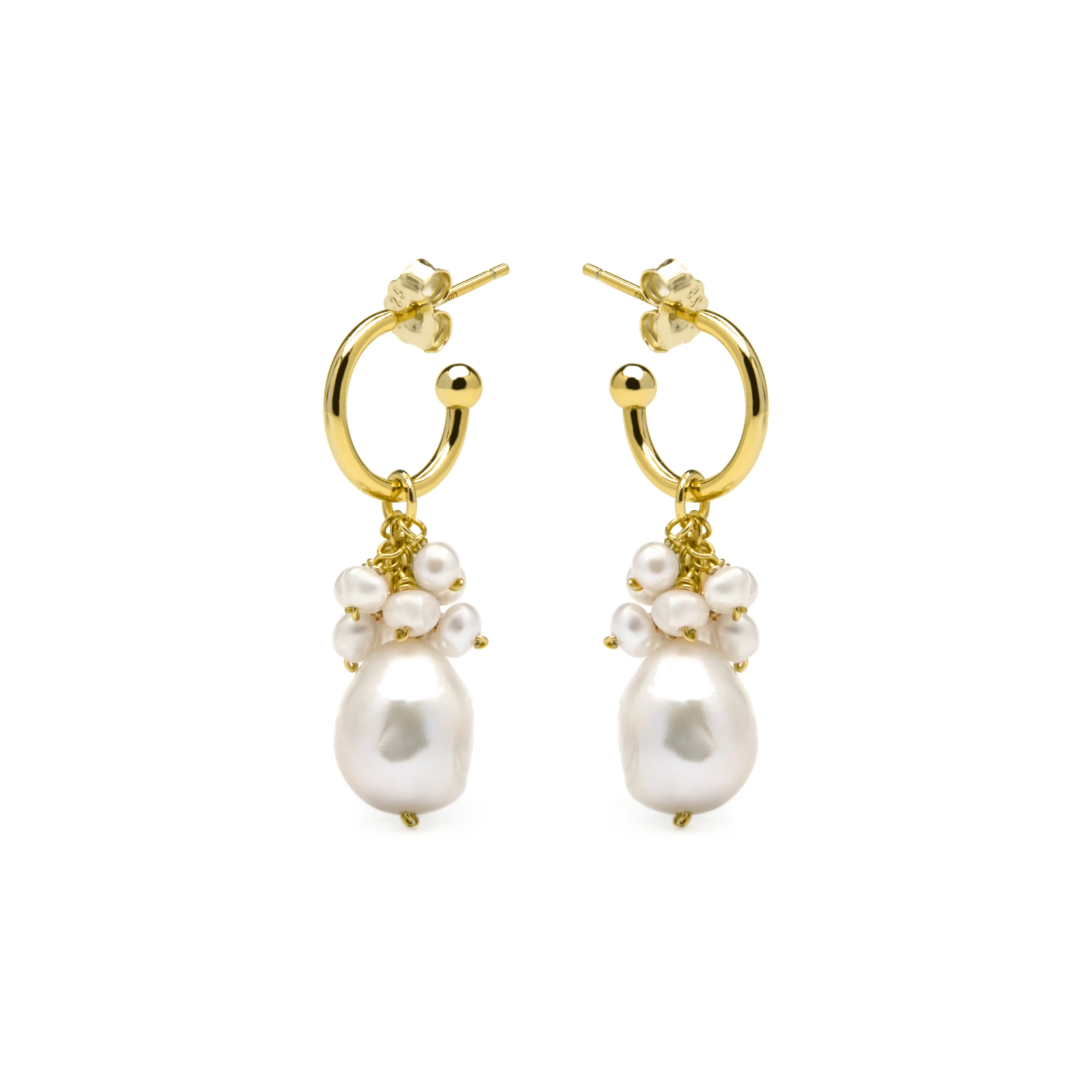 Pendientes de Plata de Ley 925 y Perla Blanca acabado oro amarillo de 18k - Zoqoyi - Image 3