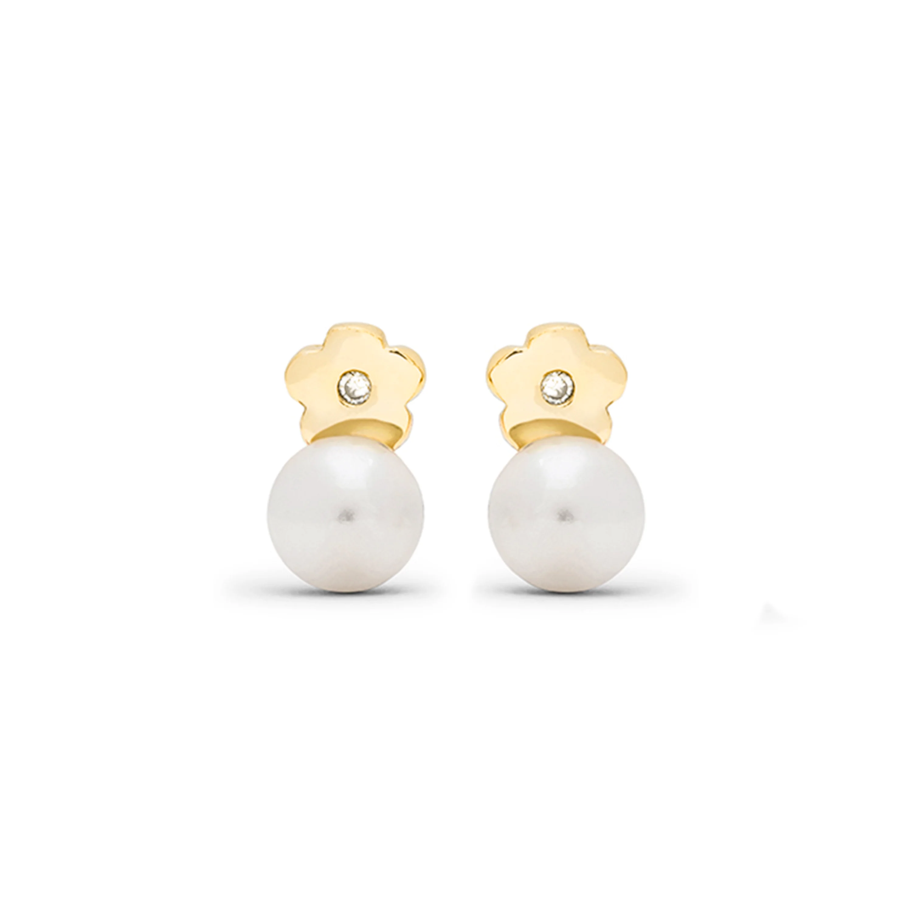 Pendientes de Plata de Ley 925 con Perla Blanca acabados en oro amarillo 18K - Zuga