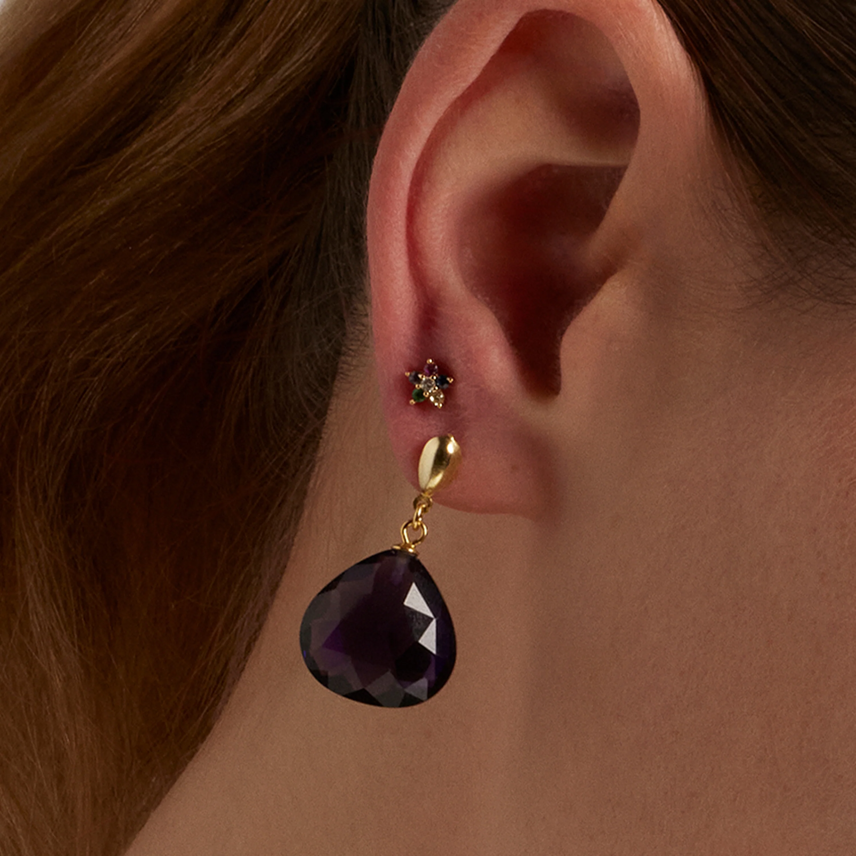 Piercing de Plata de Ley 925 con Circonita Multicolor acabado en oro amarillo 18K - Dekthy - Image 4