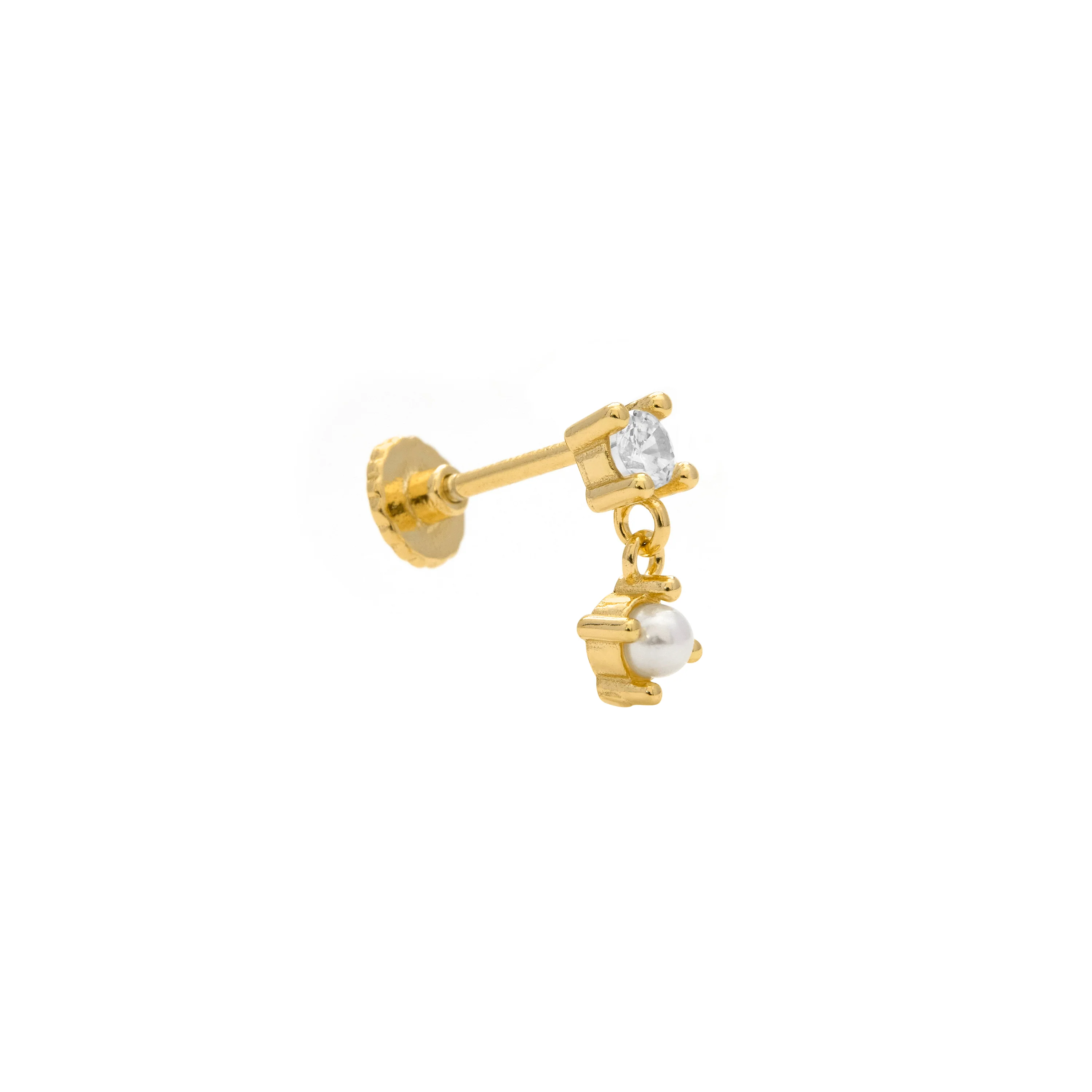 Piercing de Plata de Ley 925 y Perla Blanca acabado en oro amarillo 18k - Issoi - Image 3