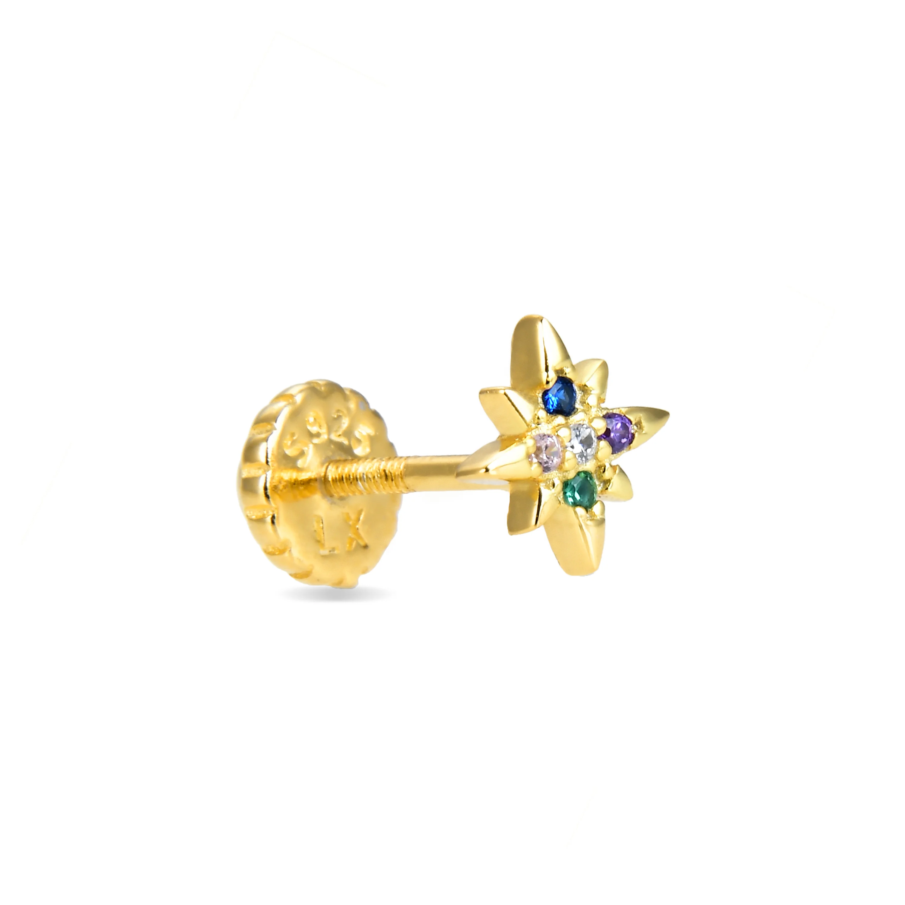 Piercing de Plata de Ley 925 con Circonita Multicolor acabado en oro amarillo 18K - Waruan
