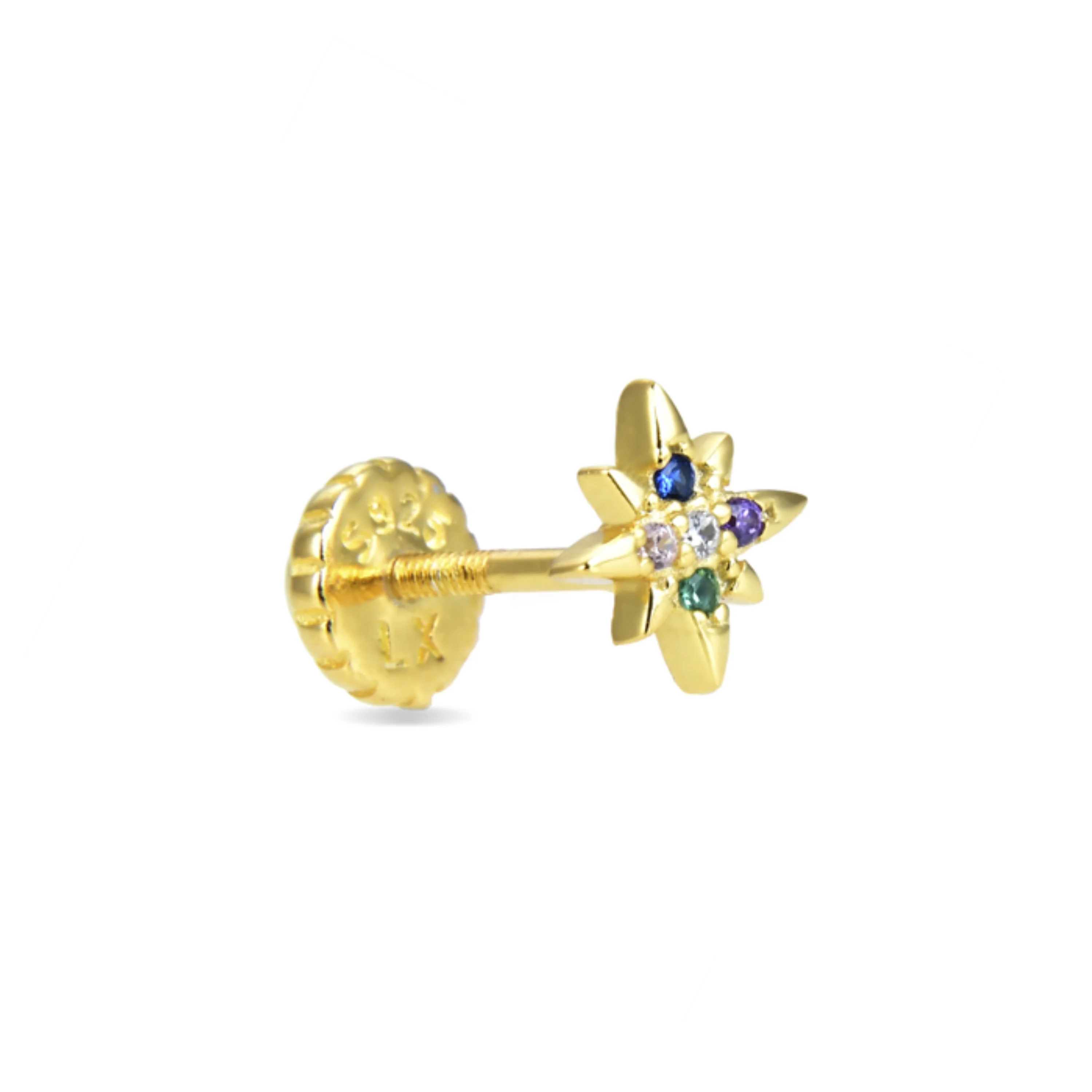 Piercing de Plata de Ley 925 con Circonita Multicolor acabado en oro amarillo 18K - Waruan - Image 3