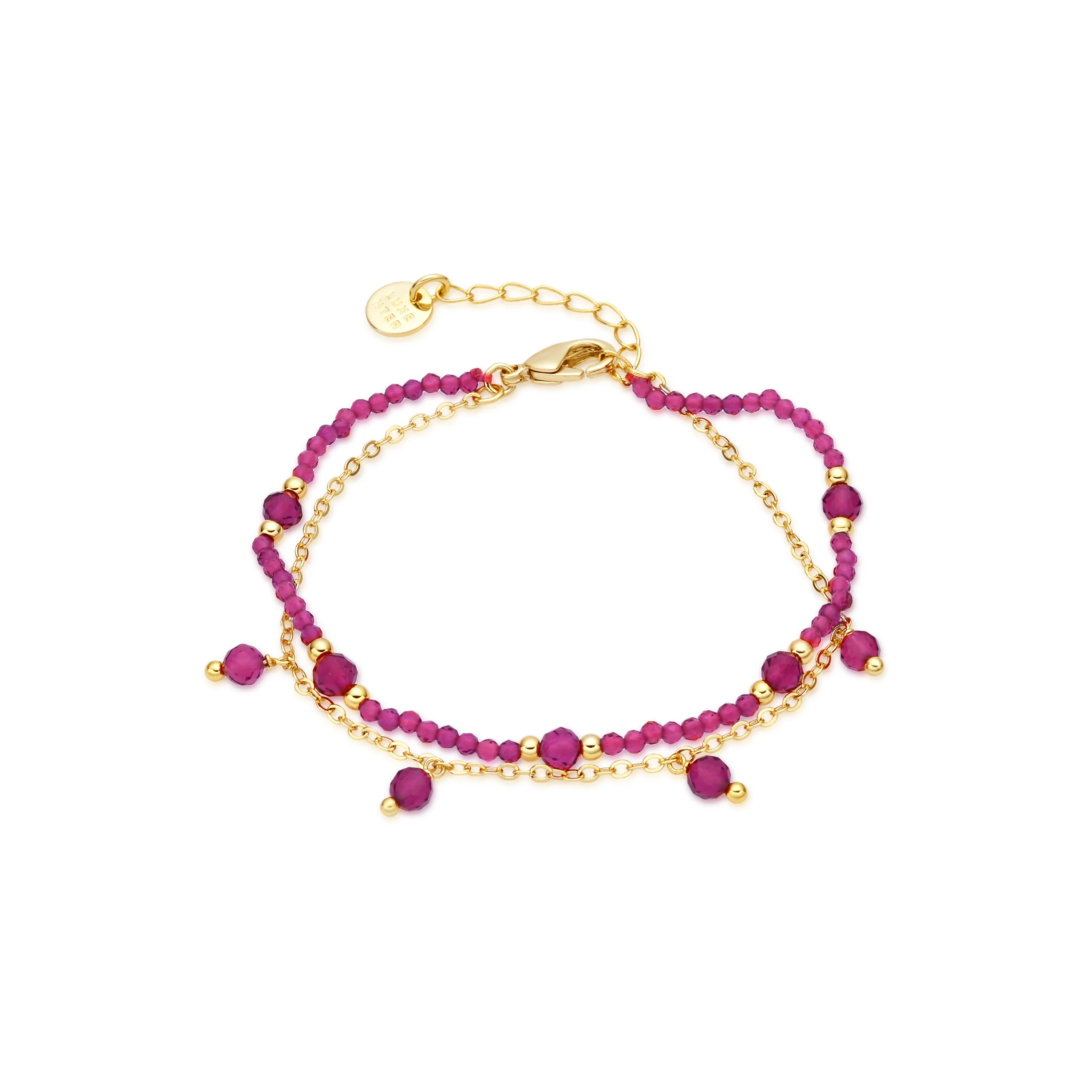 Pulsera de Cristal Rosa acabado en oro amarillo 18k - Aira