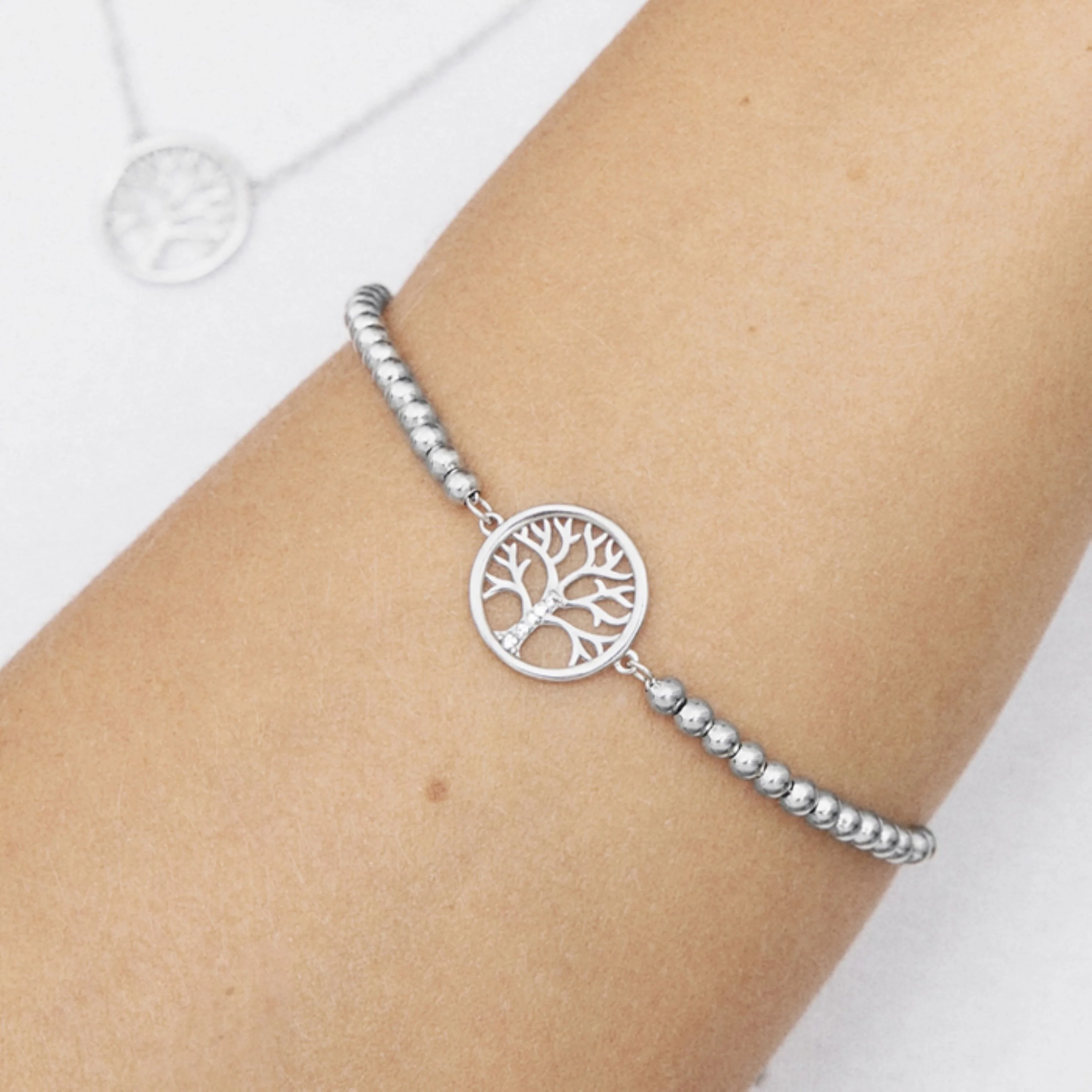 Pulsera de Plata de Ley 925 con Circonita Brillante acabada en rodio - Arbol Vida - Image 4
