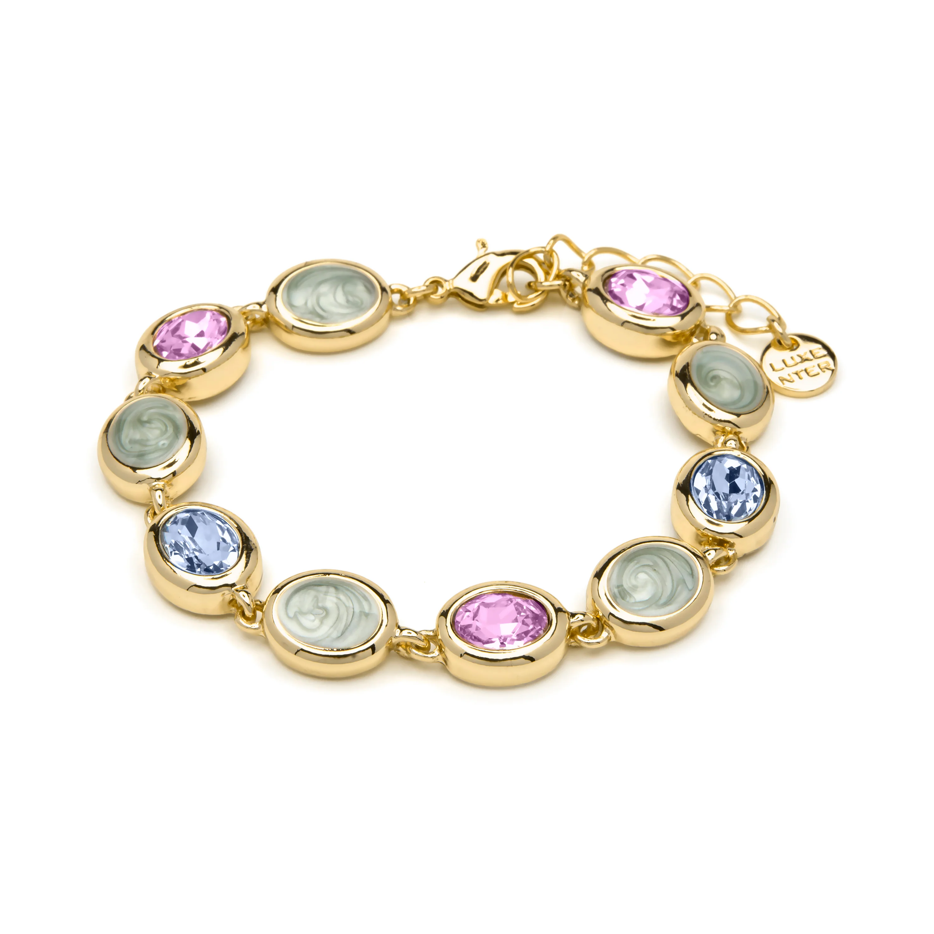 Pulsera de Cuarzo Hidrotermal Multicolor acabado en oro amarillo 18k - Asbi