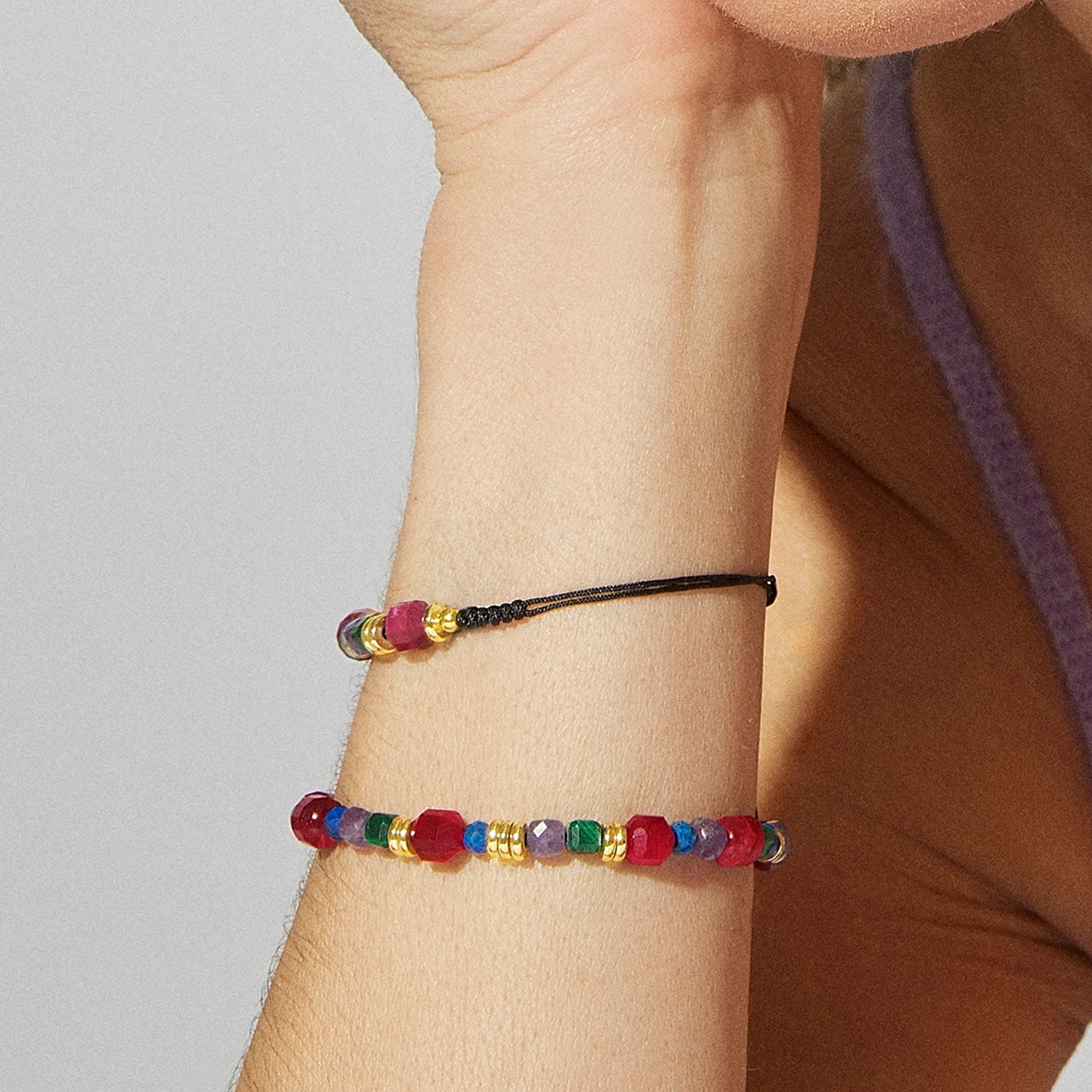 Pulsera de Plata de Ley 925 con Multicolor Piedra Natural acabada en oro amarillo 18K - Asela - Image 3