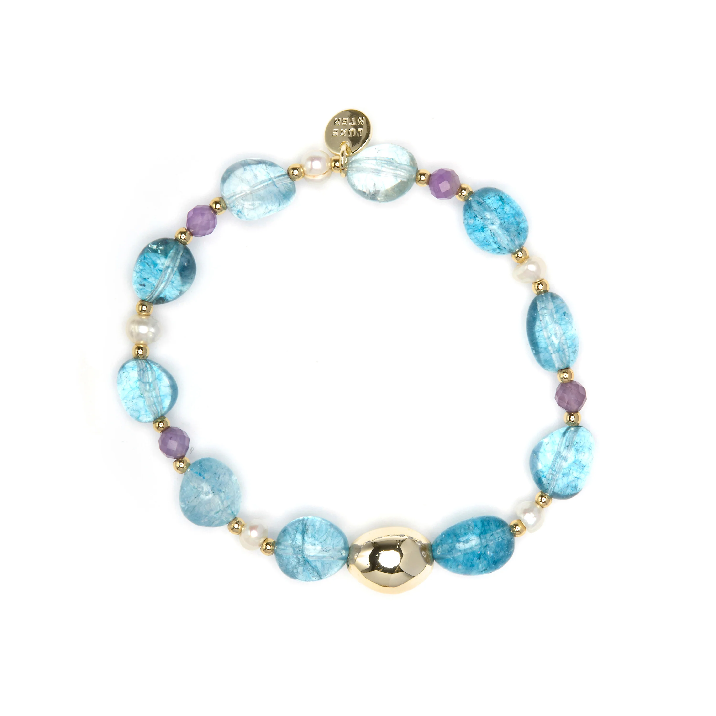 Pulsera de Plata de Ley 925 y Cristal Azul acabado en oro amarillo 18k - Aswudi - Image 3