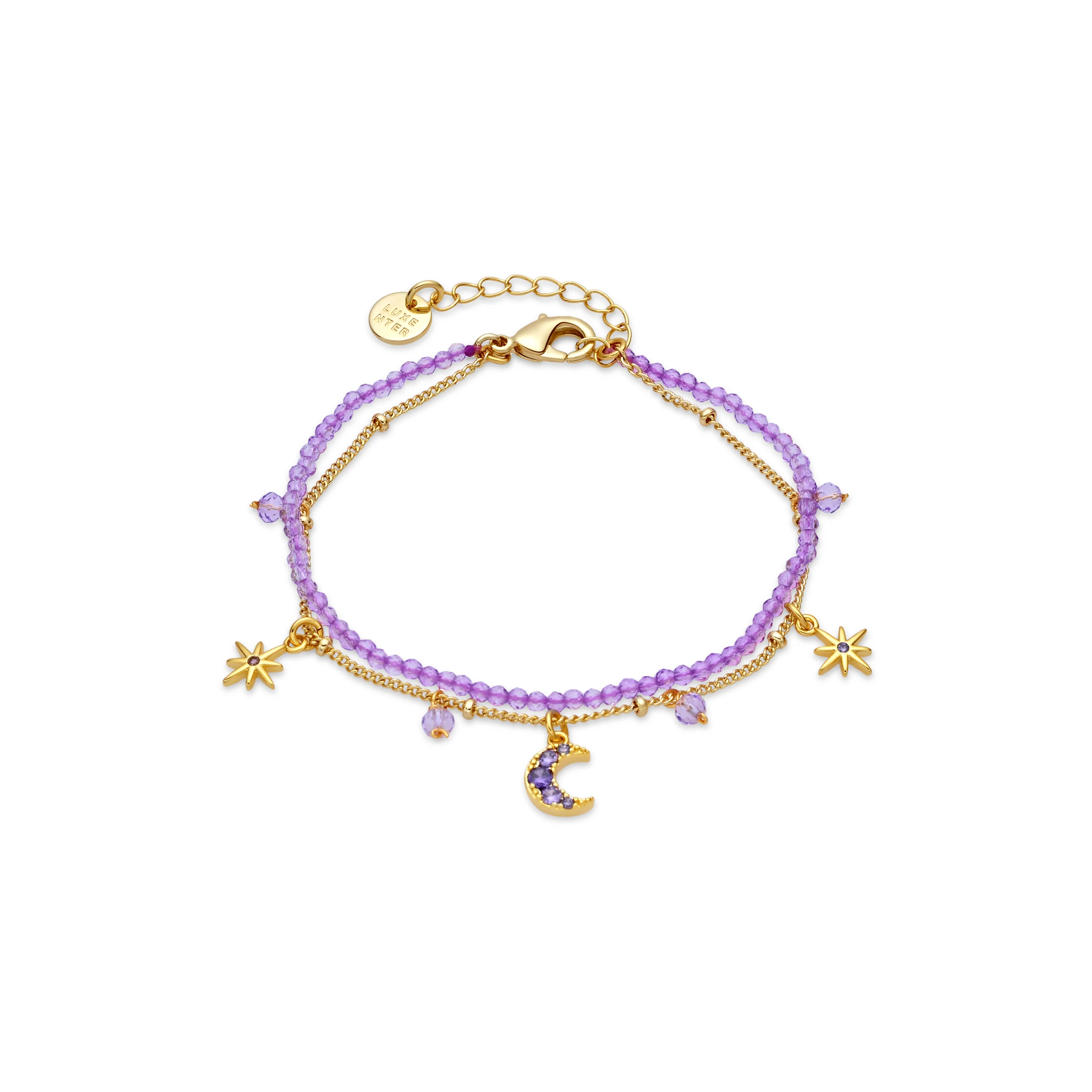 Pulsera de Cristal Morado acabado en oro amarillo 18k - Ayora
