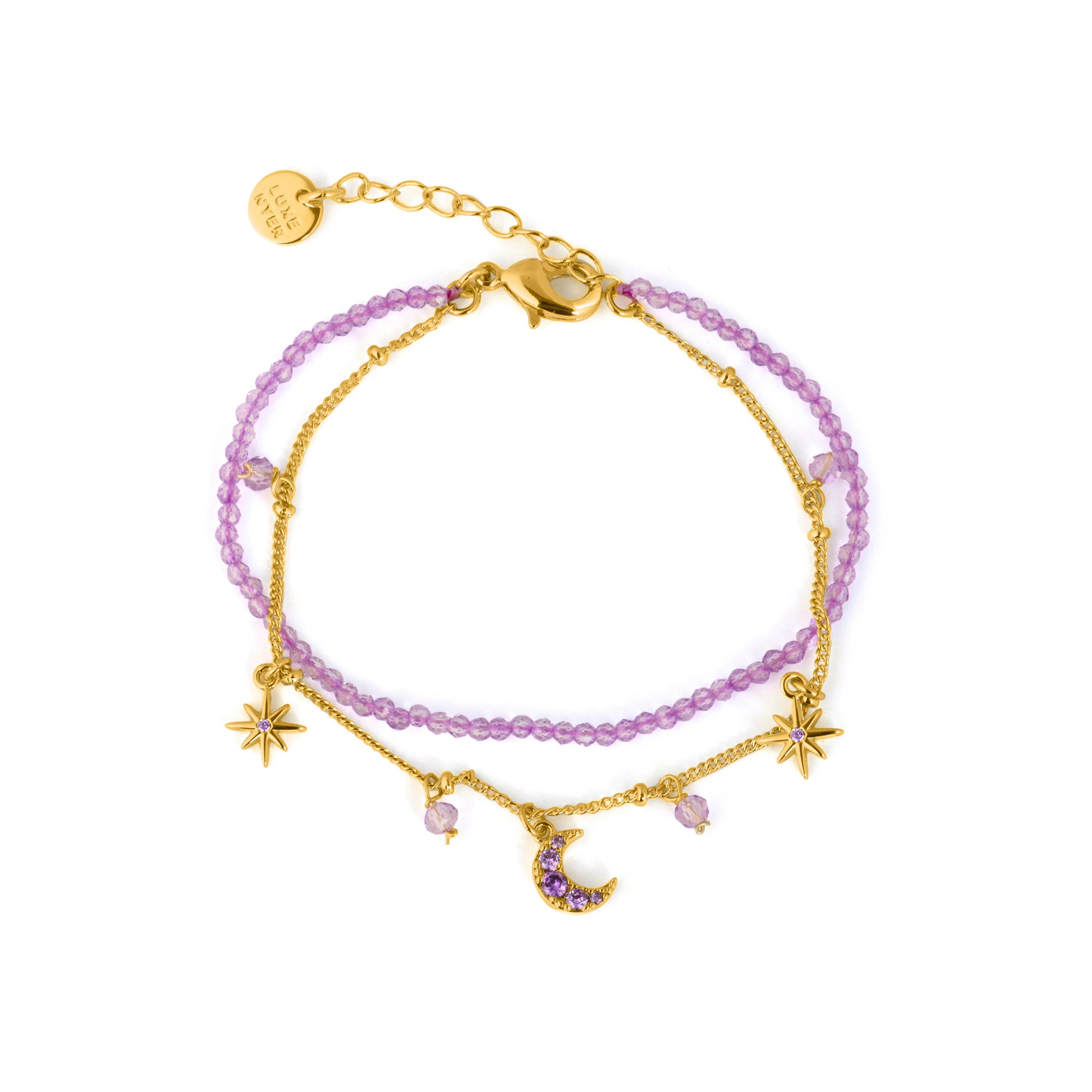Pulsera de Cristal Morado acabado en oro amarillo 18k - Ayora - Image 3