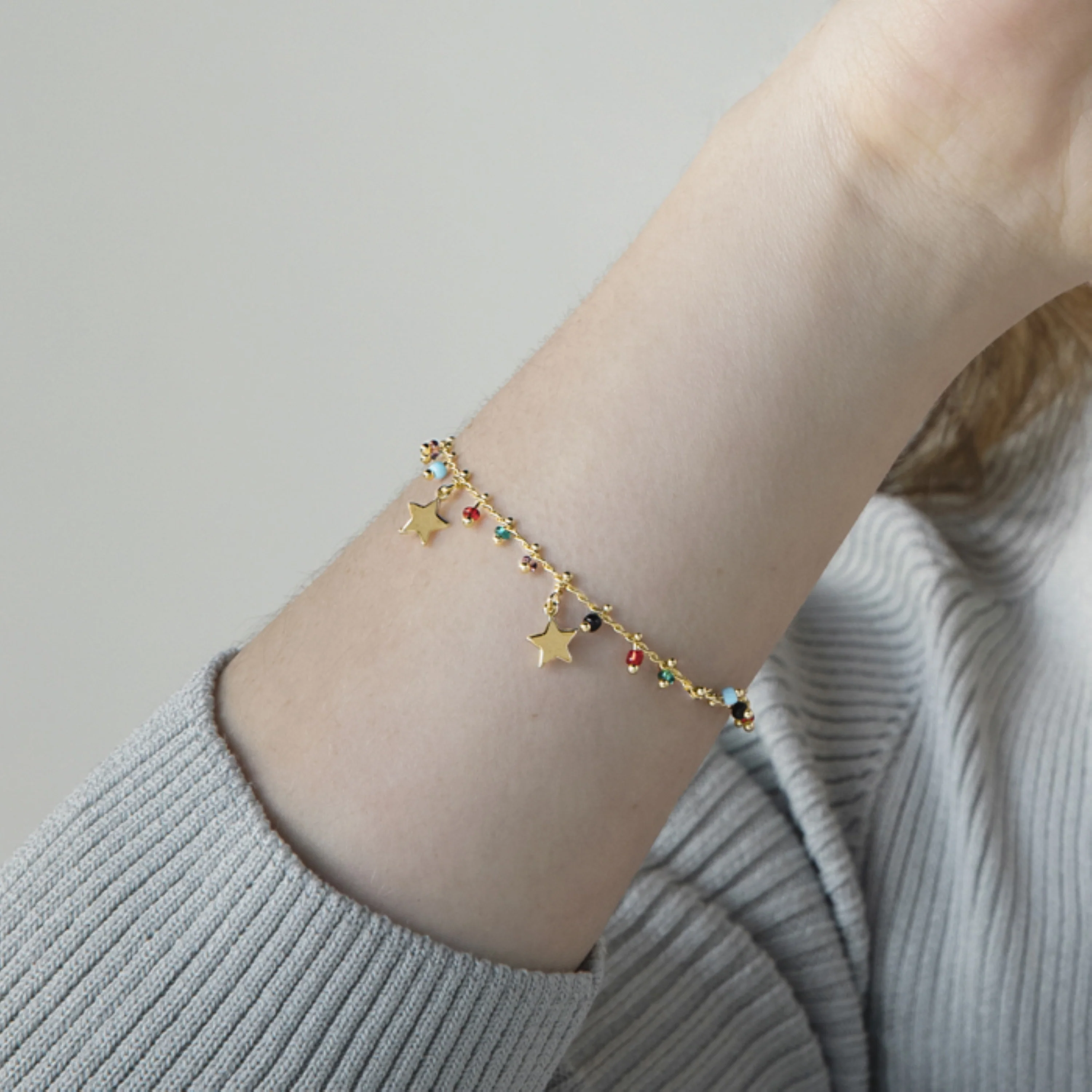 Pulsera de Plata de Ley 925 con Cuarzo Hidrotermal Multicolor acabada en oro amarillo 18K - Beos - Image 4